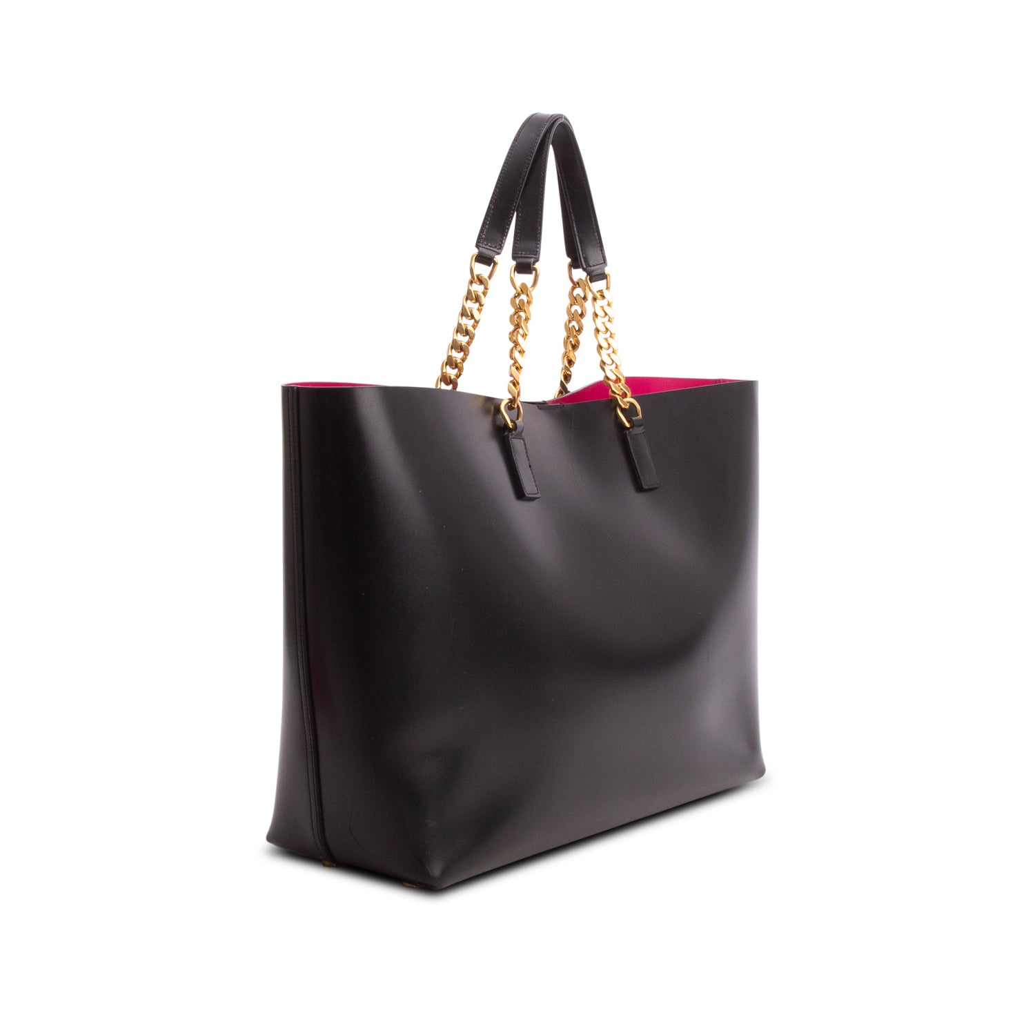 Saint Laurent 2021 Black Glazed Calfskin Double Chain Tote w/ Pouch