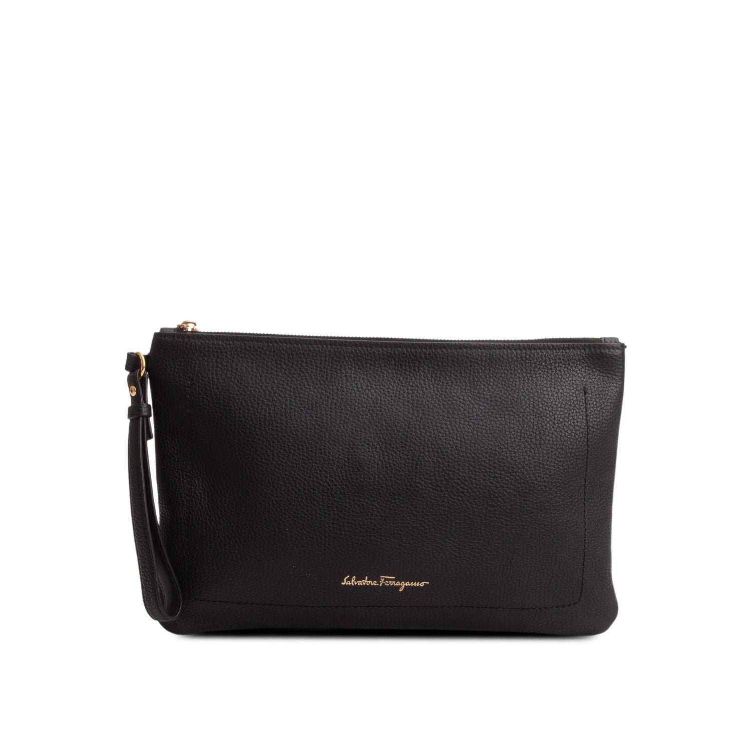 Ferragamo Black Calfskin Zip Pouch