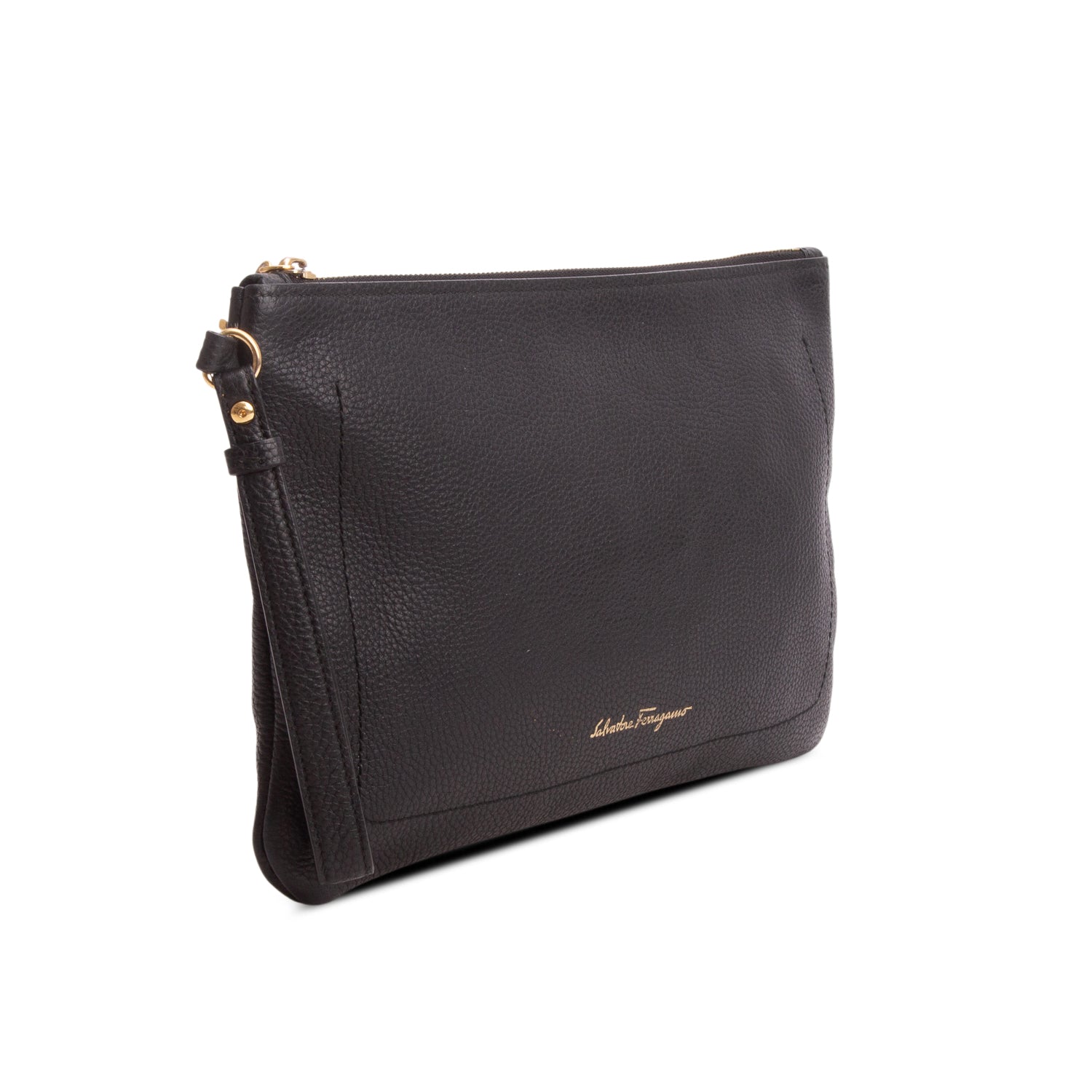 Ferragamo Black Calfskin Zip Pouch