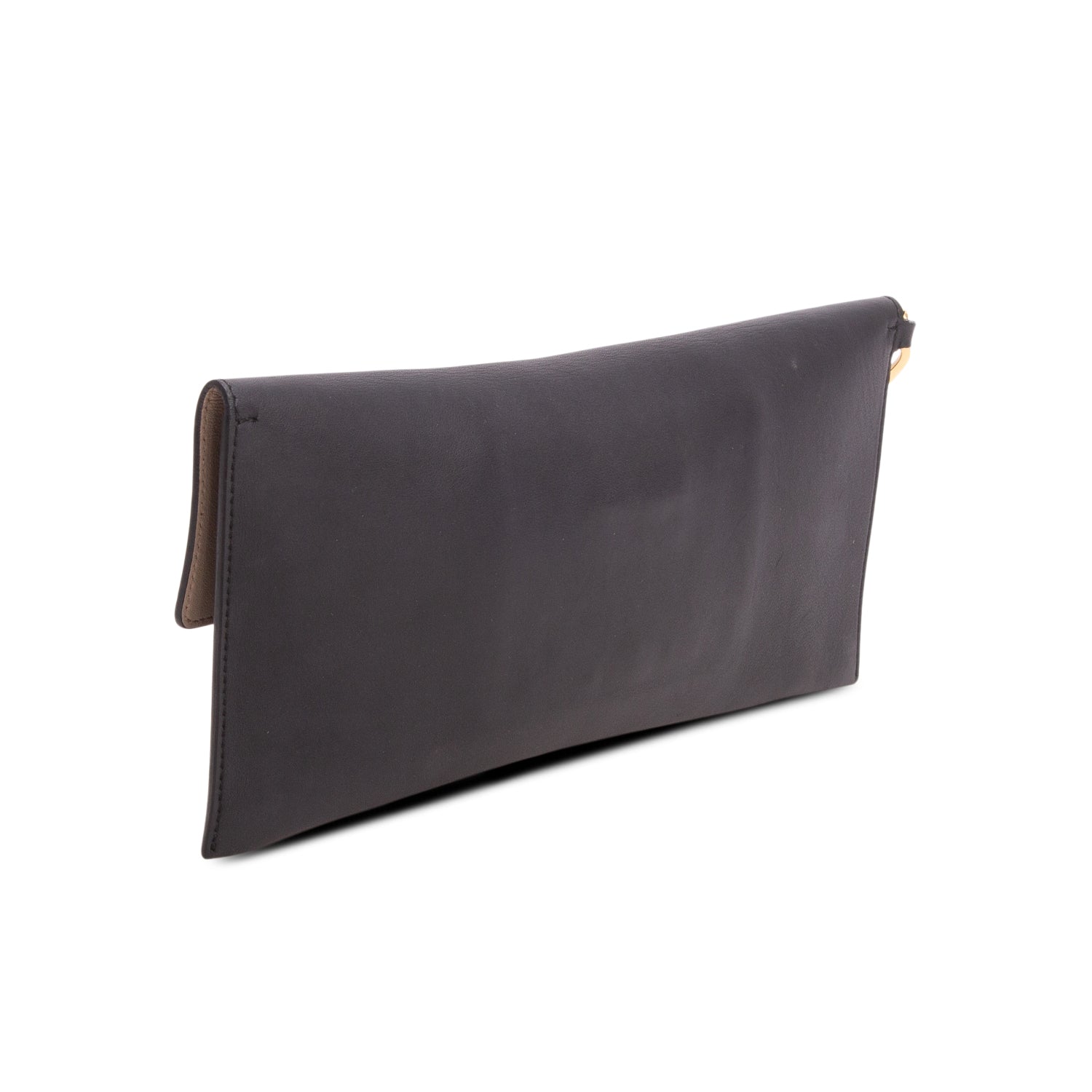 Ferragamo Black Calfskin Lock Story Clutch