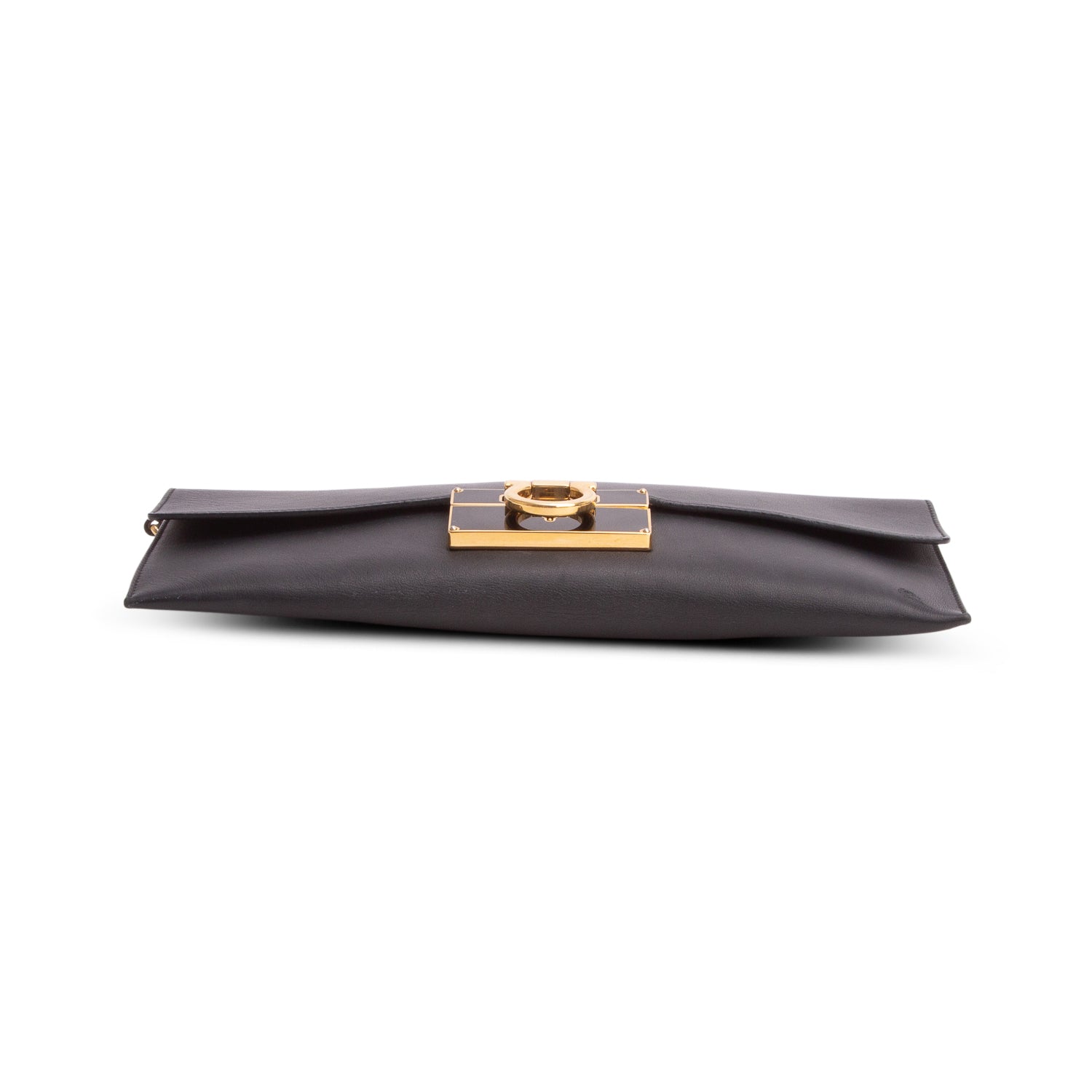 Ferragamo Black Calfskin Lock Story Clutch