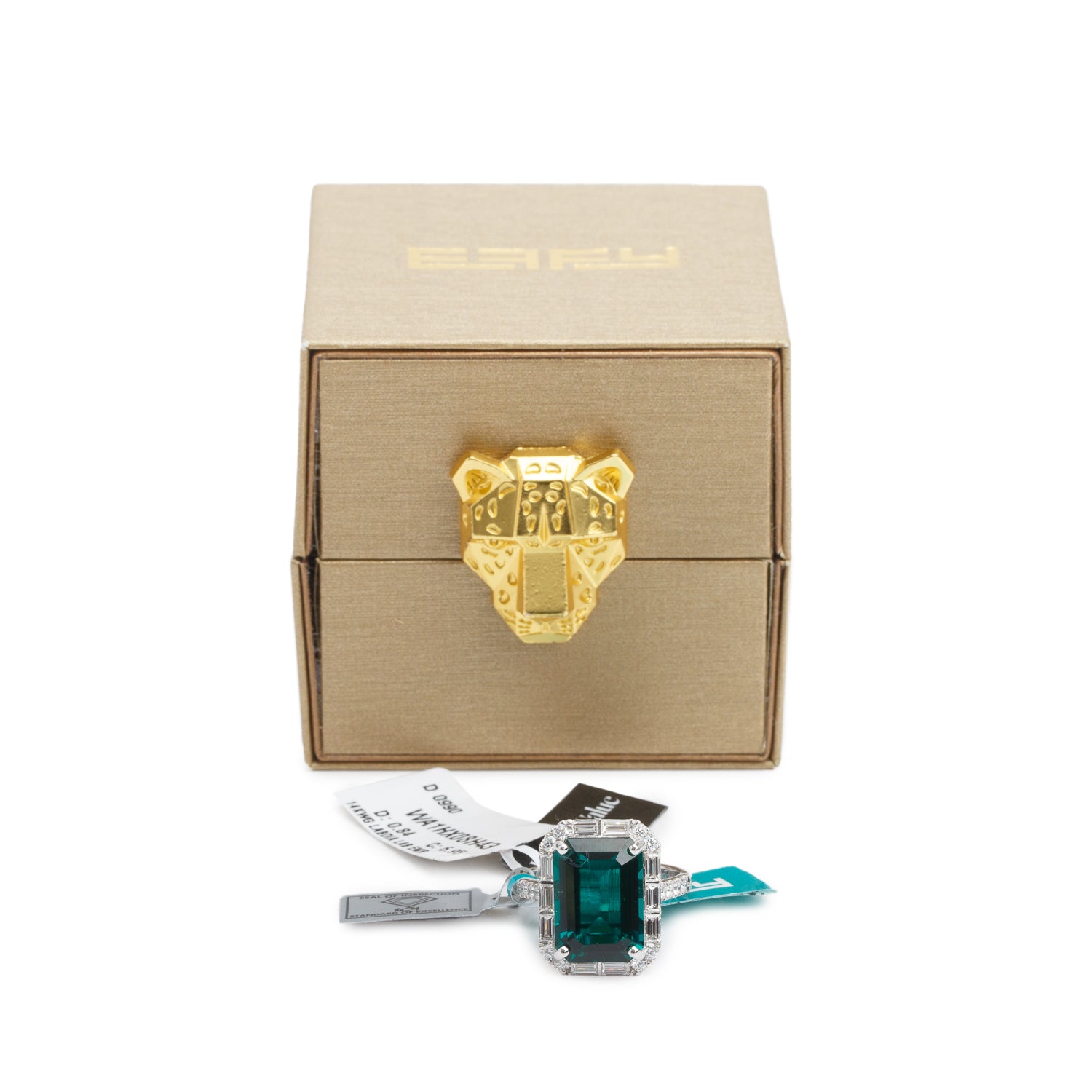 Effy 14k White Gold Synthetic Emerald & Diamond Ring, Size 7 w/ Box