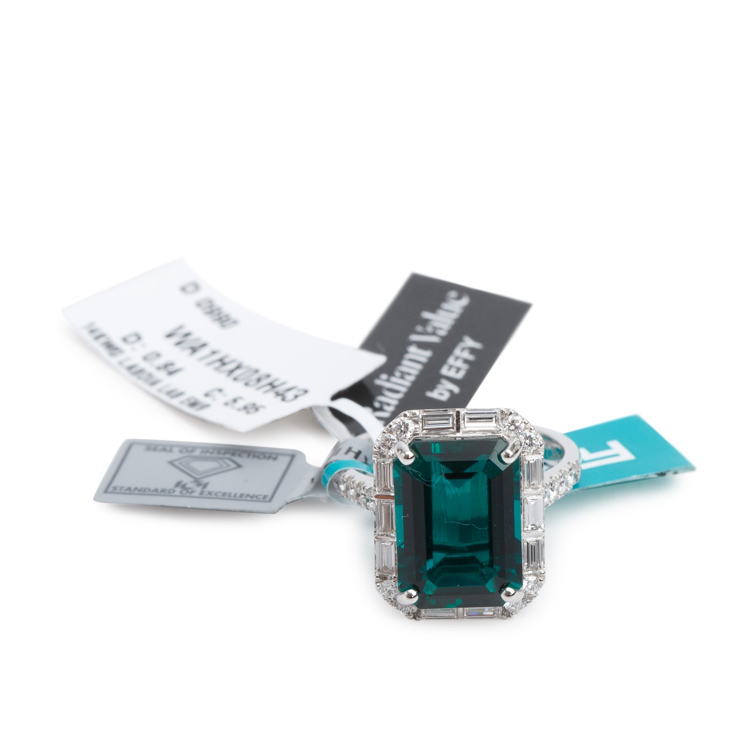 Effy 14k White Gold Synthetic Emerald & Diamond Ring, Size 7 w/ Box