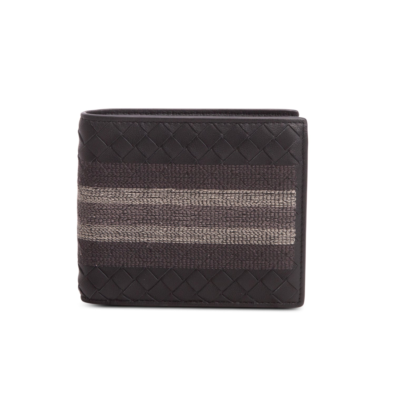 Bottega Veneta Black Intrecciato Leather Canvas Bi-Fold Wallet