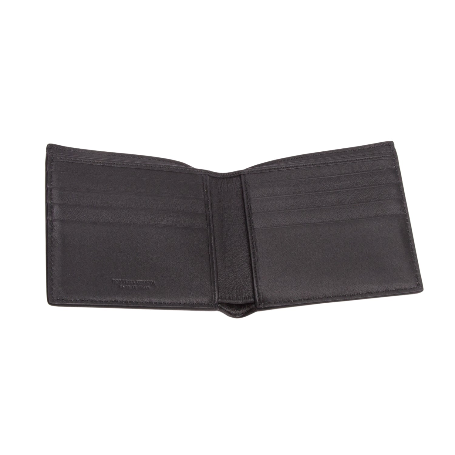 Bottega Veneta Black Intrecciato Leather Canvas Bi-Fold Wallet