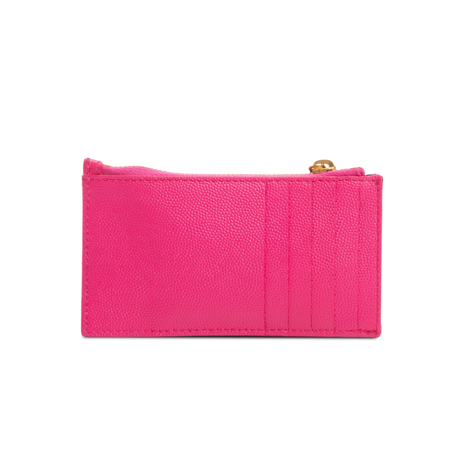 Saint Laurent 2023 Pink Grain De Poudre Leather Cassandre Matelasse Fragments Zipped Card Case