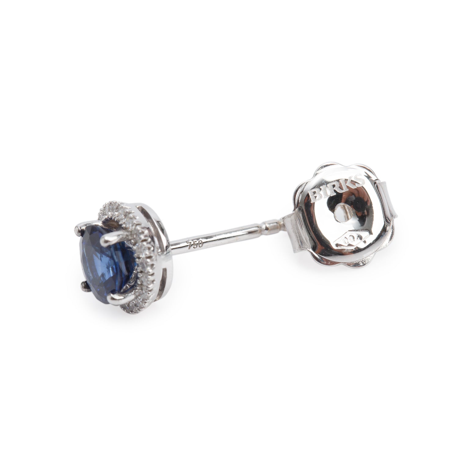 18k White Gold Blue Sapphire & Diamond Stud Earrings w/ Box