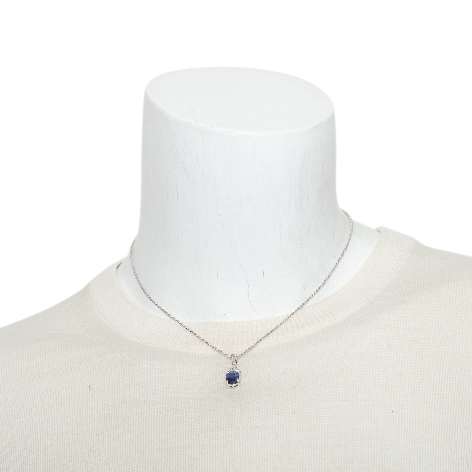 18k White Gold Blue Sapphire and Diamond Pendant Necklace