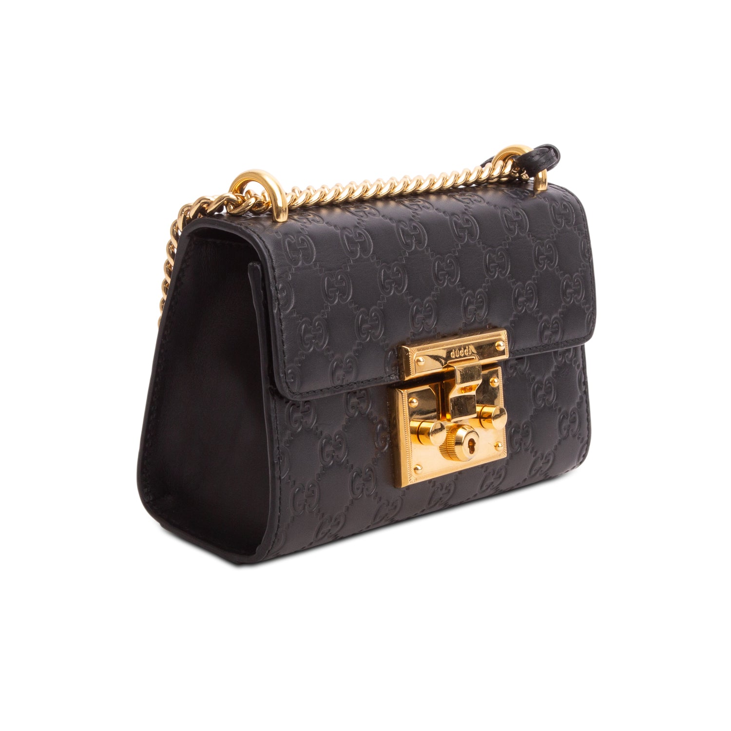 Gucci Black Leather Signature Small Padlock Shoulder Bag