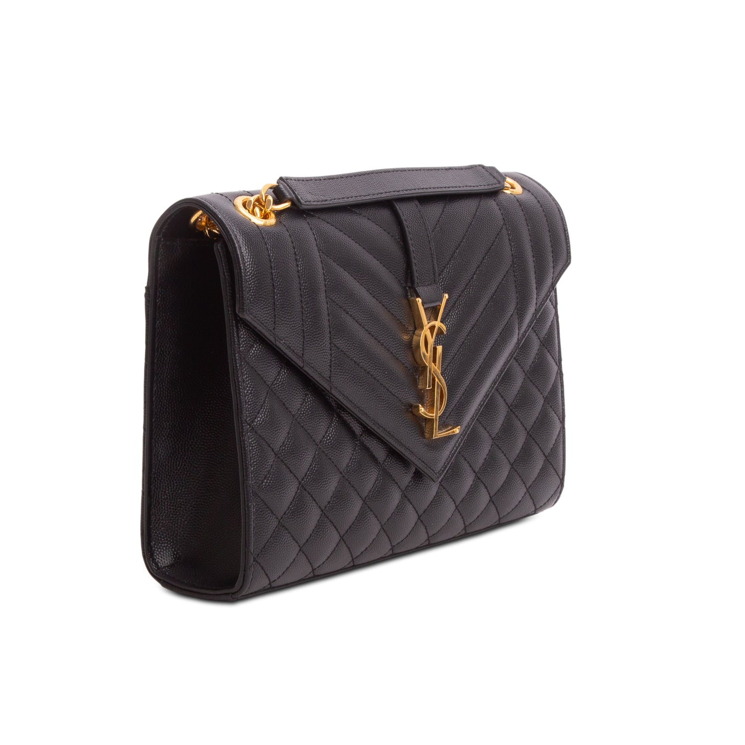 Saint Laurent Black Lambskin Matelasse Medium Triquilt Monogram Satchel