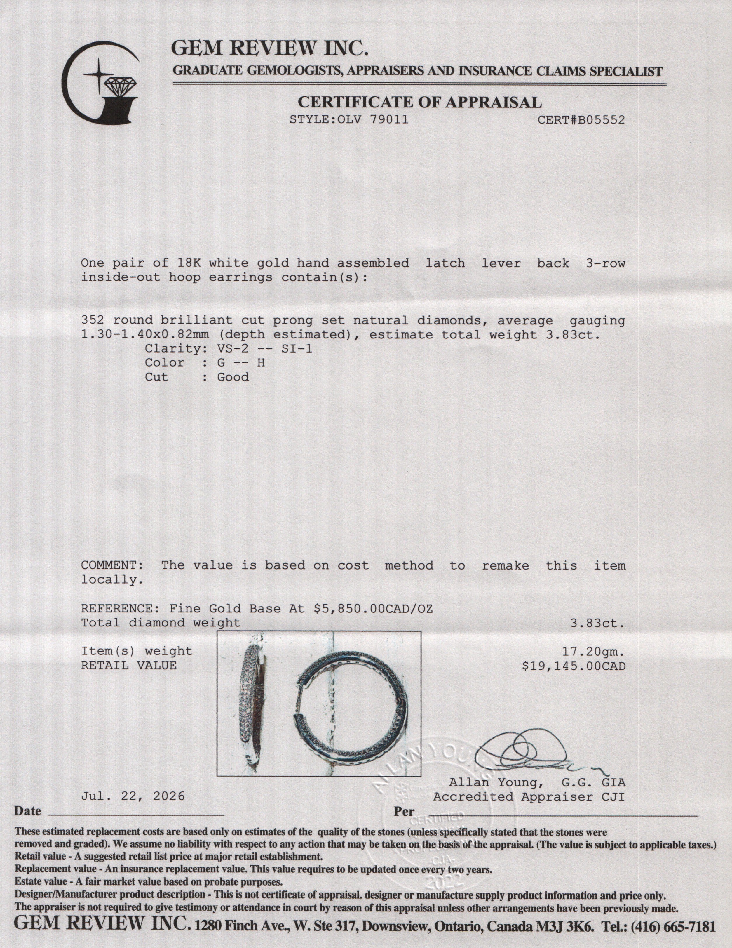 18k White Gold 3.83 tcw. Diamond Inside-Out Hoop Earrings