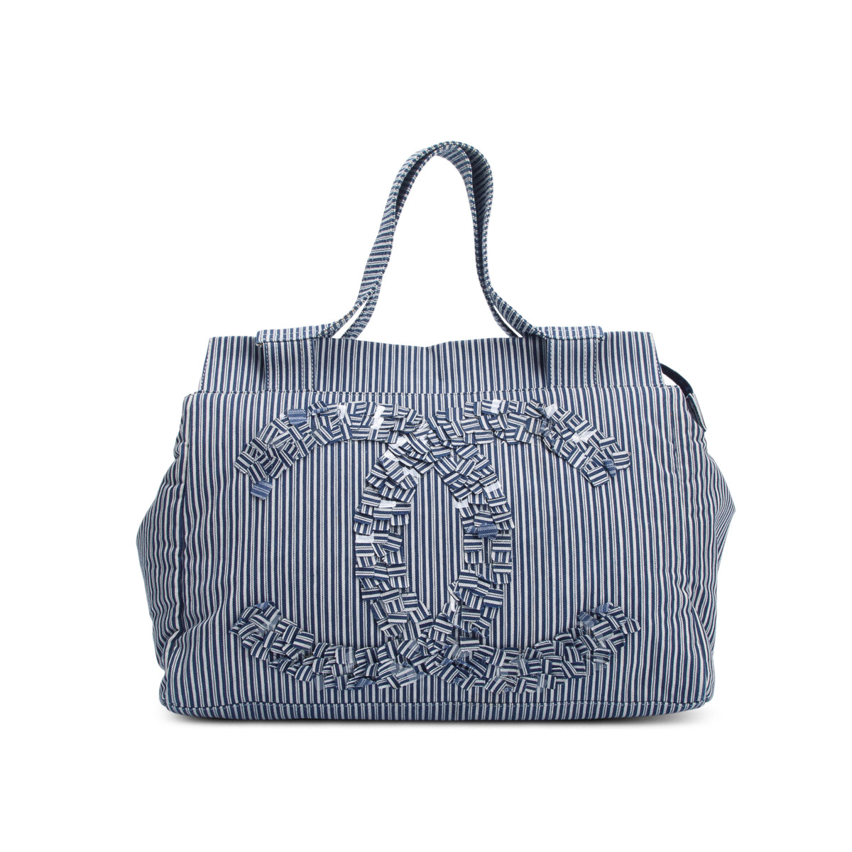 Chanel Blue/White Pinstripe Chambray CC Shopper Tote