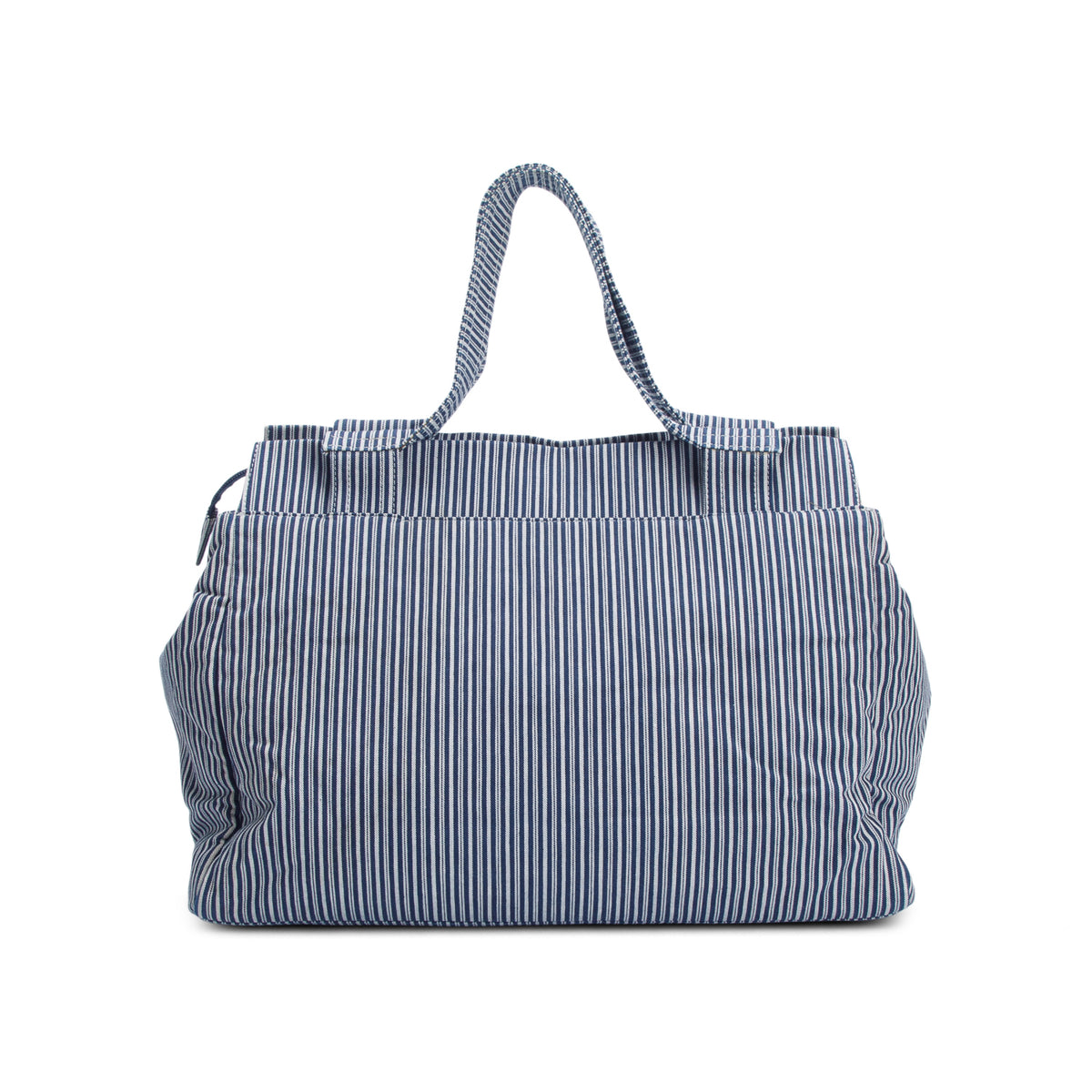 Chanel Blue/White Pinstripe Chambray CC Shopper Tote