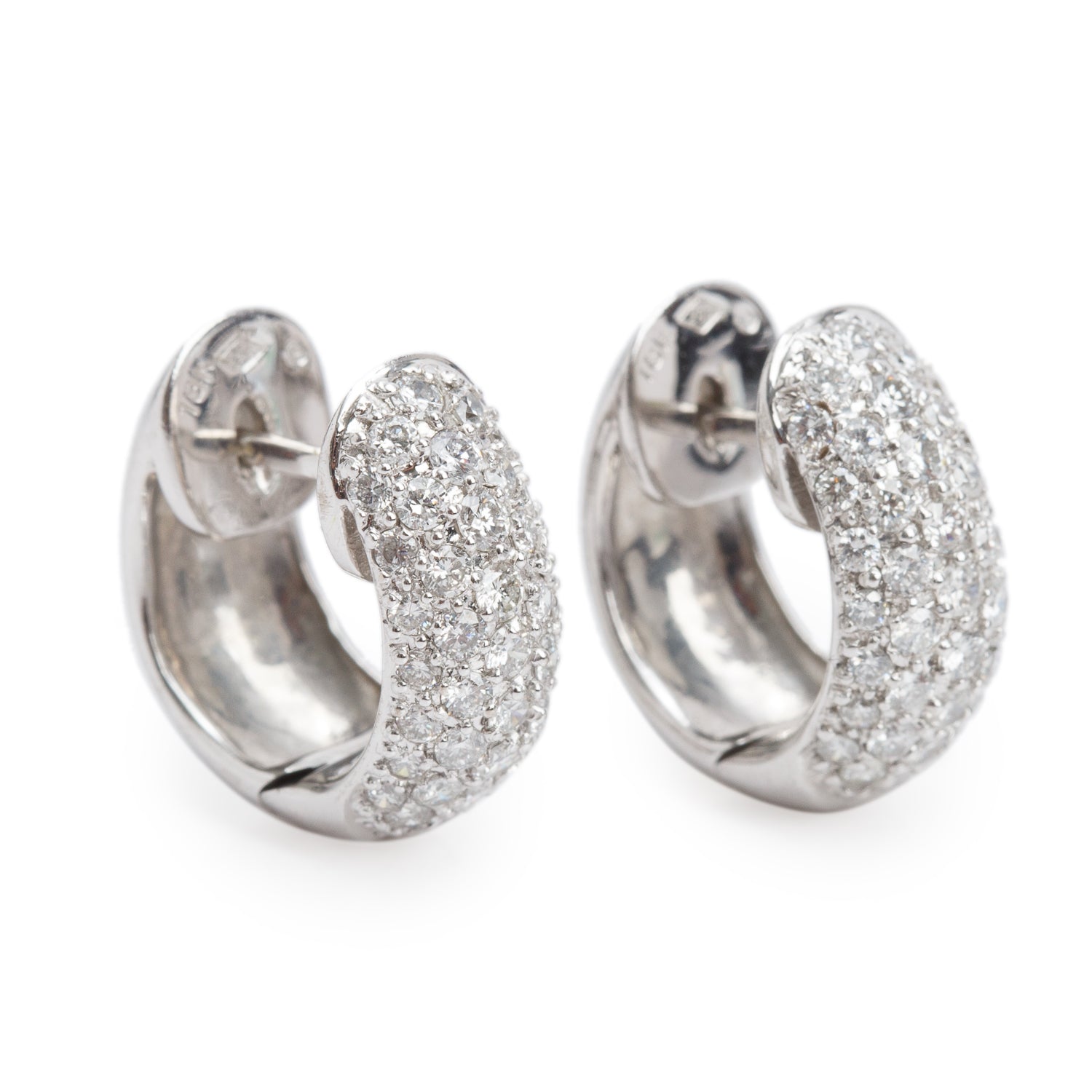 18k White Gold Pave Diamond Huggie Earrings