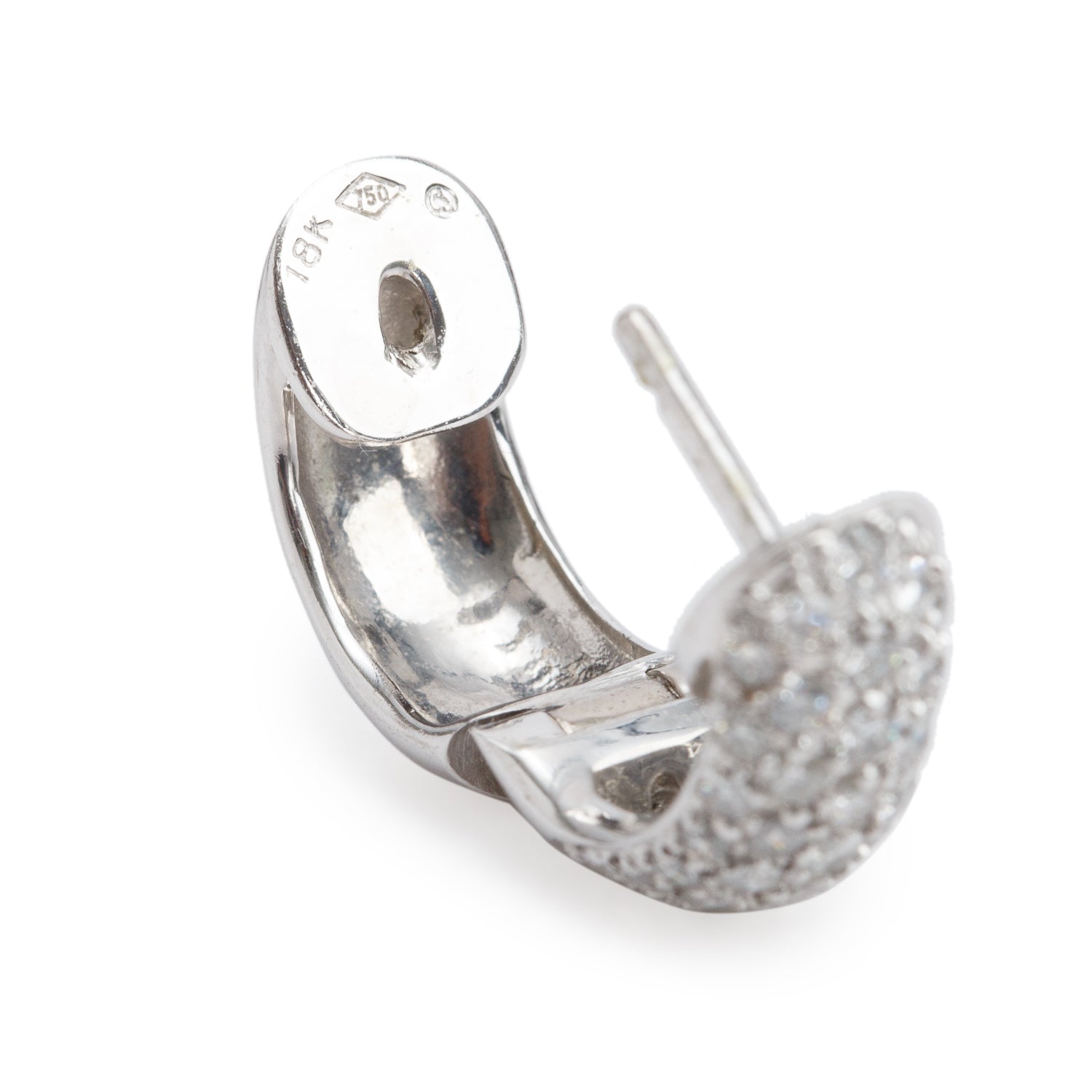 18k White Gold Pave Diamond Huggie Earrings