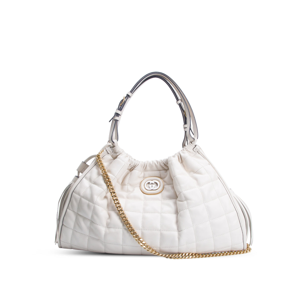 Gucci Cream Calfskin Quilted Medium Deco Tote Bag w/ Box
