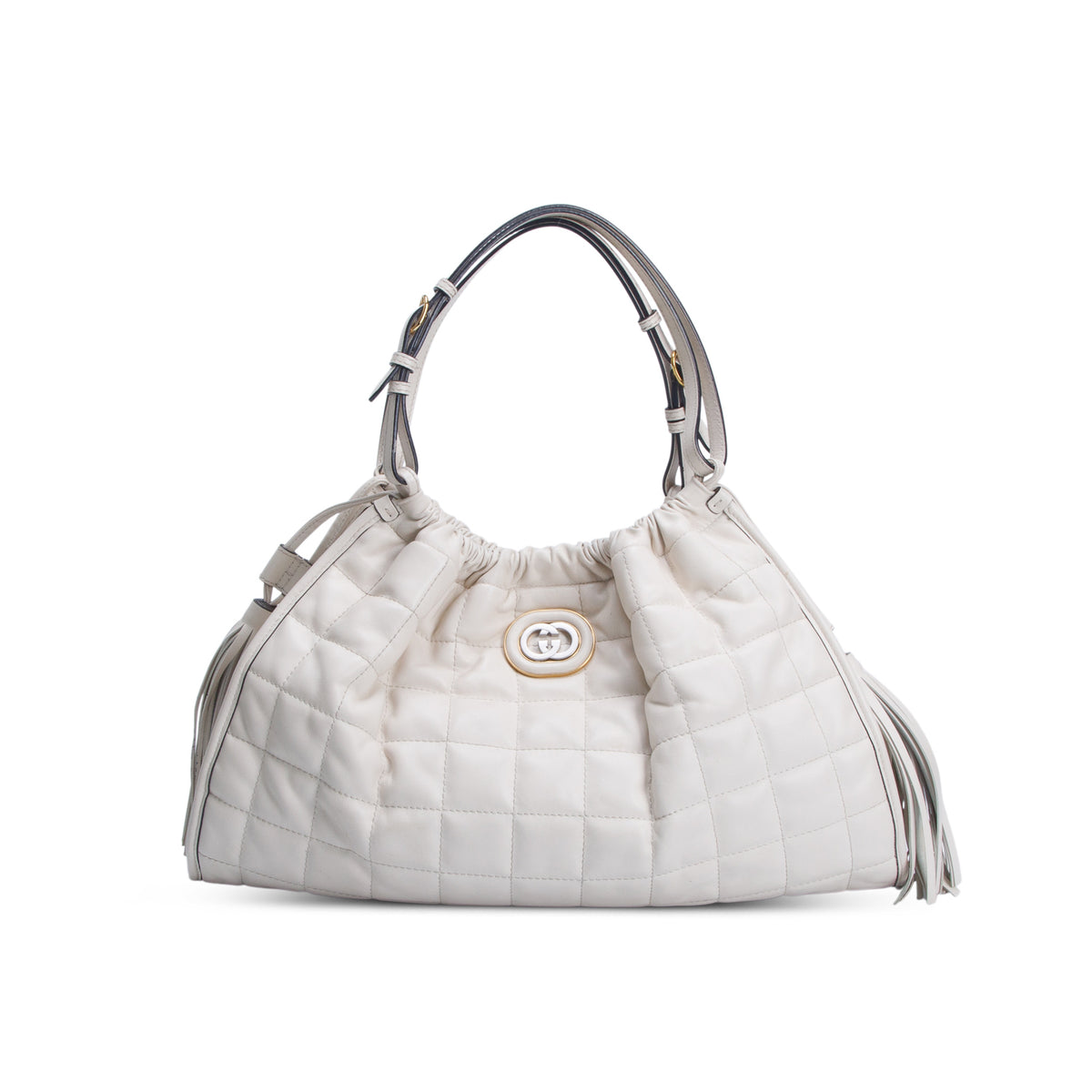 Gucci Cream Calfskin Quilted Medium Deco Tote Bag w/ Box