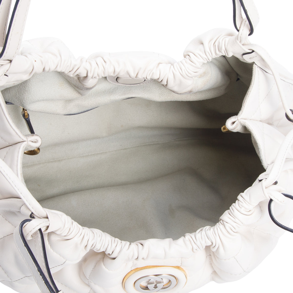 Gucci Cream Calfskin Quilted Medium Deco Tote Bag w/ Box