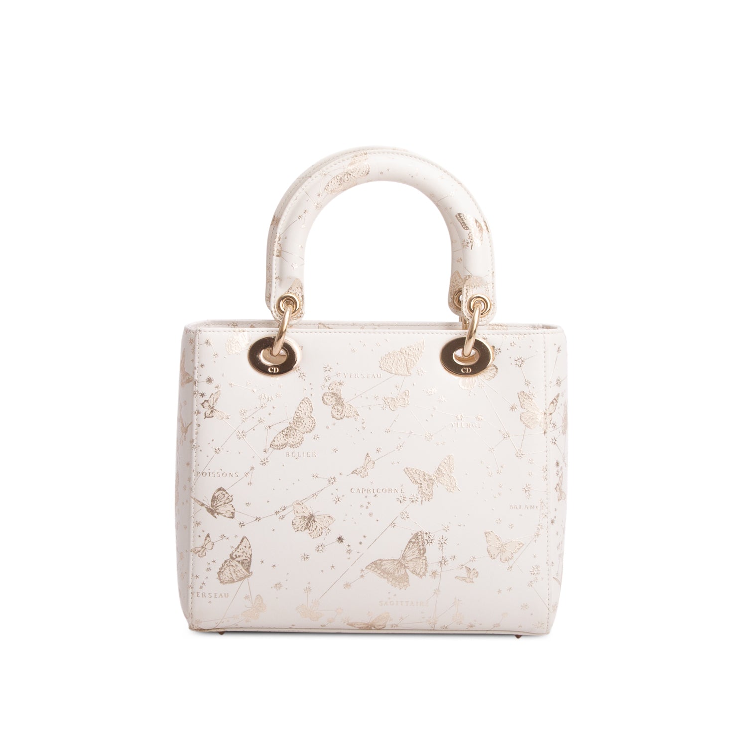 Christian Dior 2023 White Calfskin Butterfly Zodiac Print Medium Lady Dior w/ Strap & Authenticity Card