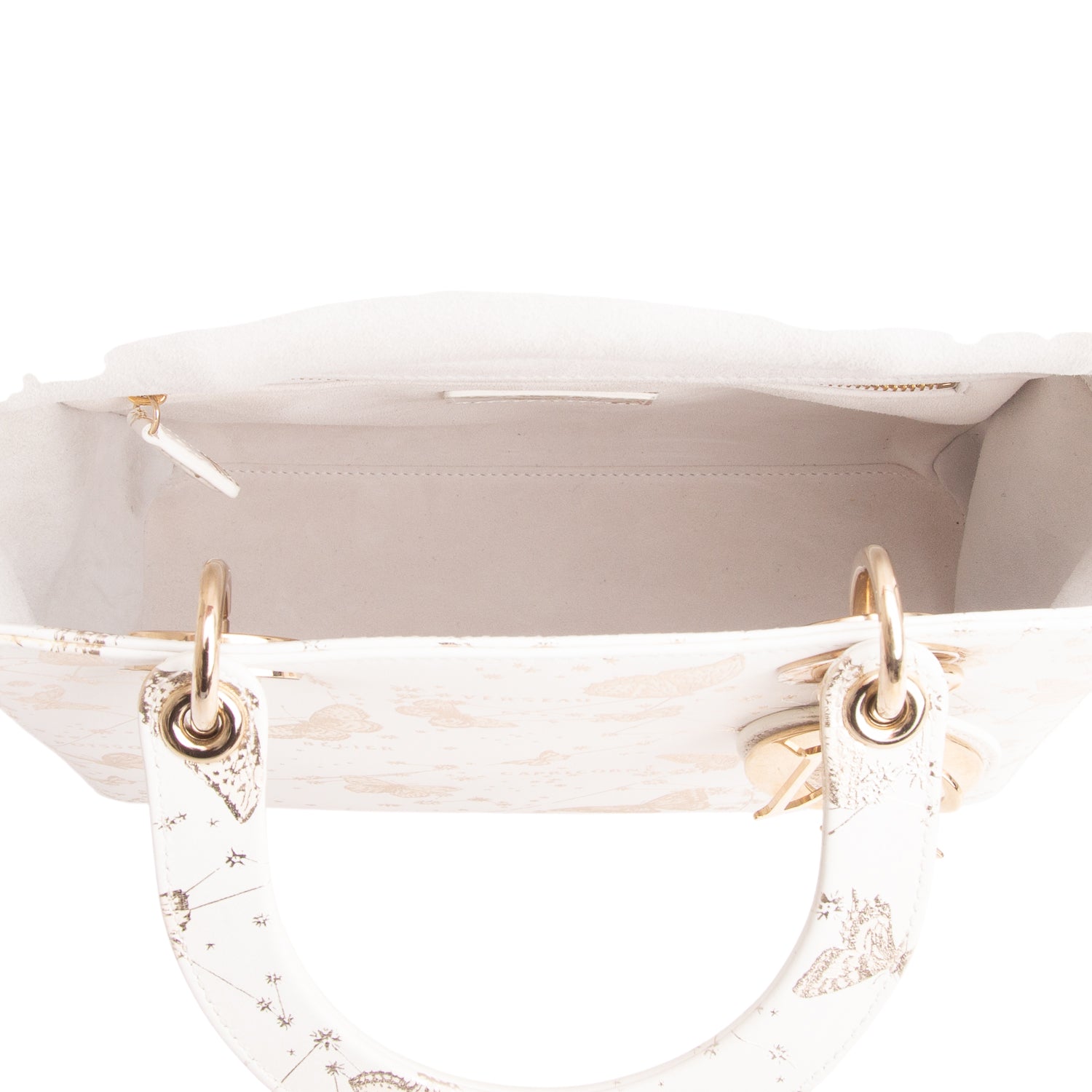 Christian Dior 2023 White Calfskin Butterfly Zodiac Print Medium Lady Dior w/ Strap & Authenticity Card