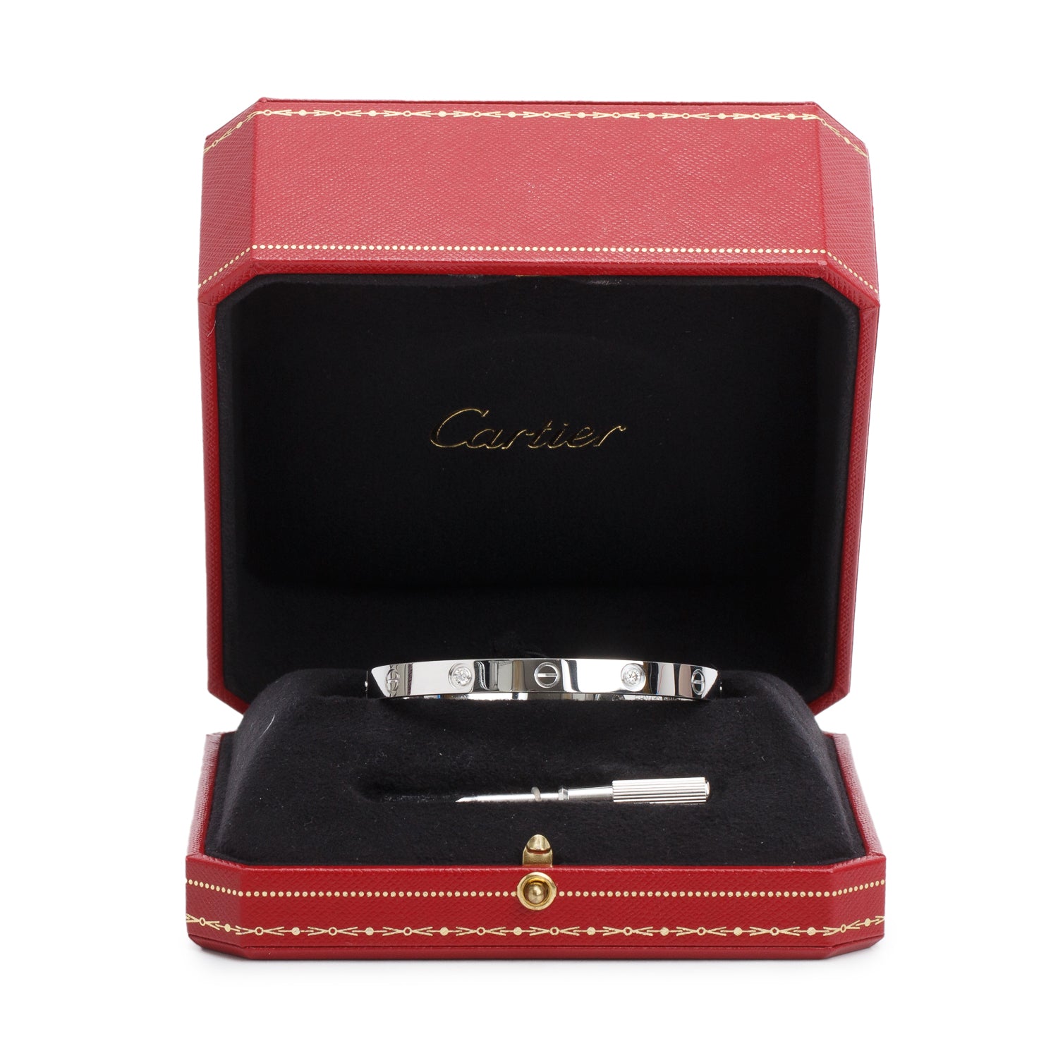 Cartier 18k White Gold Love Bracelet with 4 Diamonds, Classic Model Size 18 w/ Box & Certificate