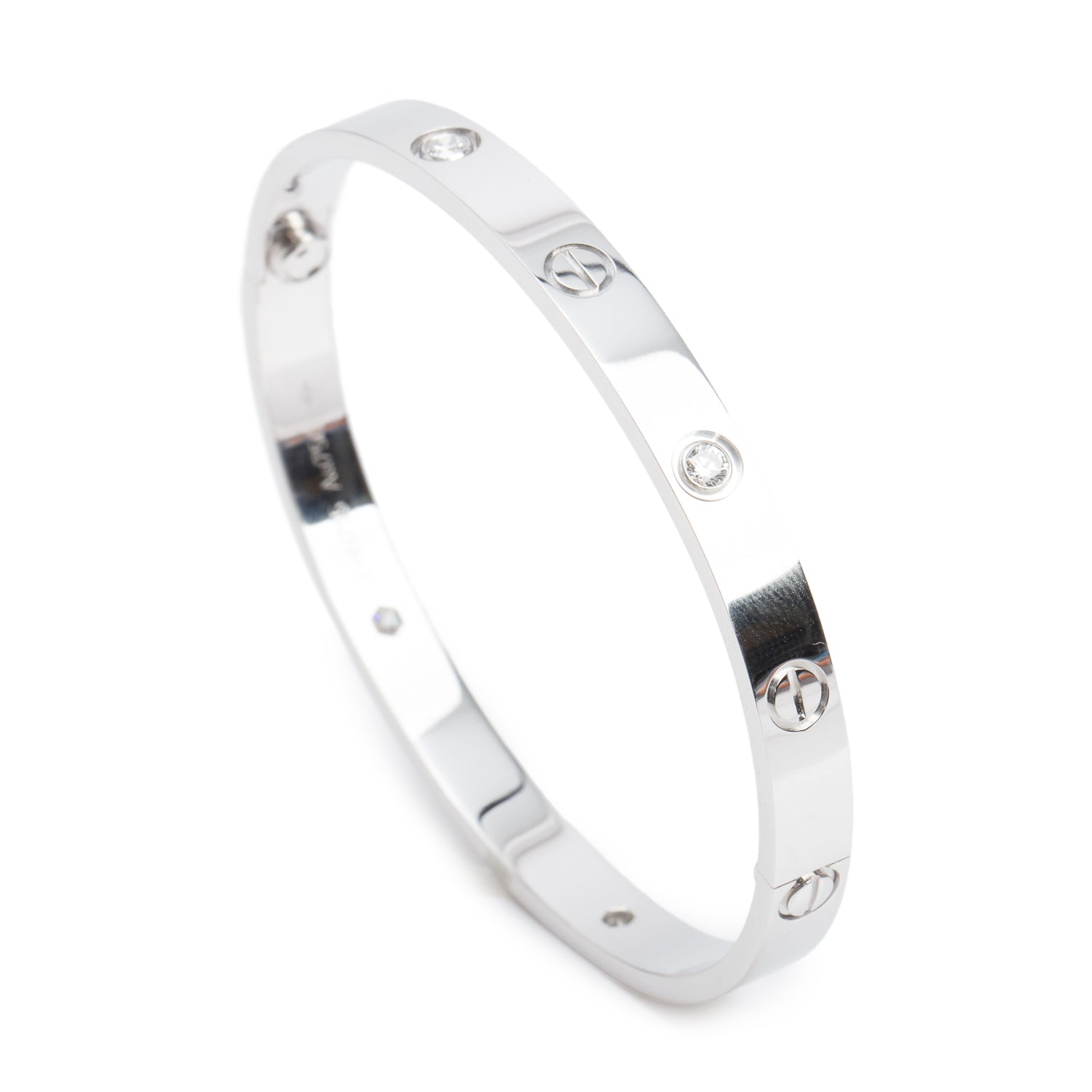 Cartier 18k White Gold Love Bracelet with 4 Diamonds, Classic Model Size 18 w/ Box & Certificate