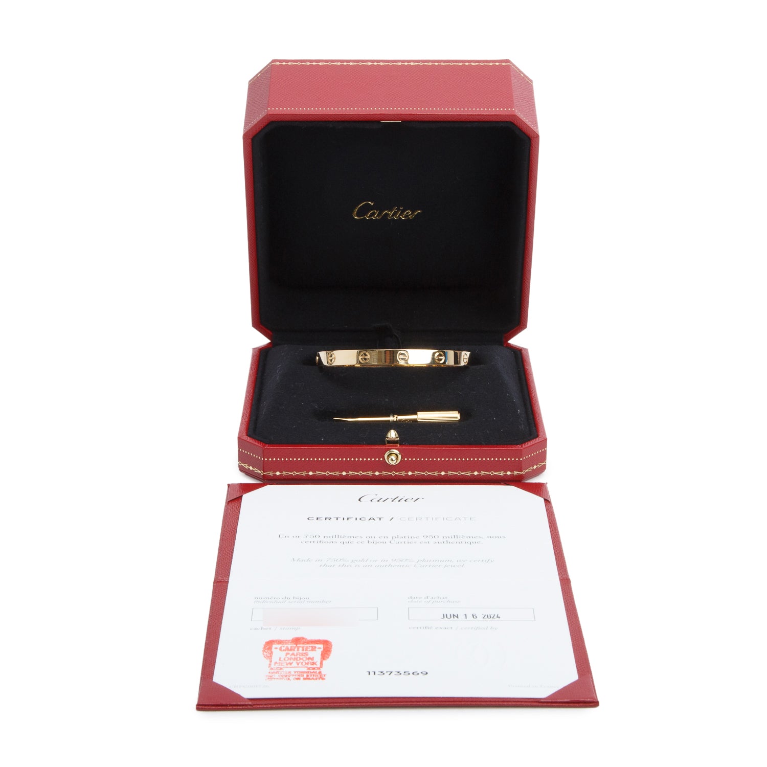 Cartier 2024 18k Yellow Gold Love Bracelet, Classic Model, Size 18 w/ Box, Receipt & Certificate