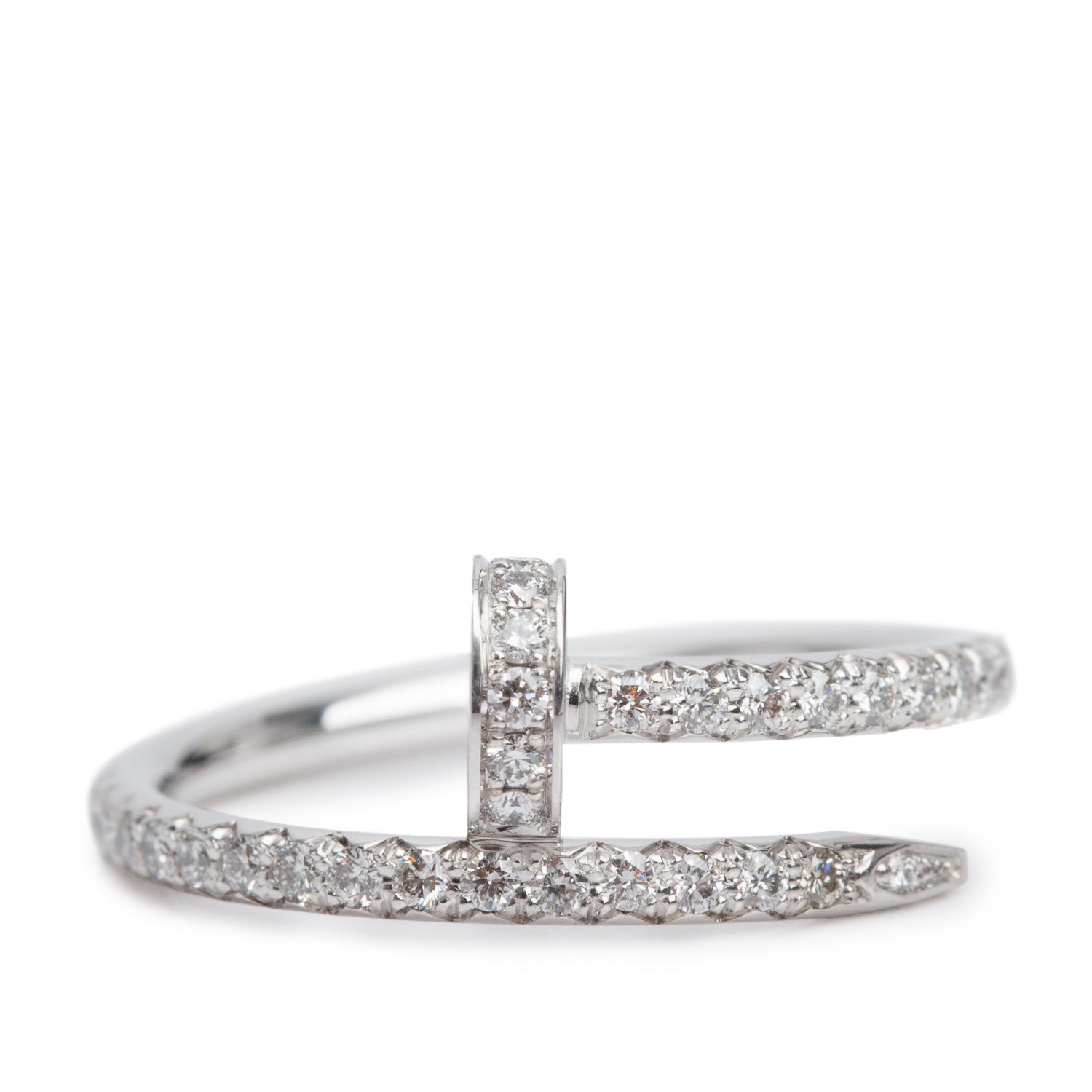 Cartier 2025 18k White Gold Half-Paved Diamond Juste Un Clou Ring, Small Model Size 50 5.25 w/ Box, Receipt & Certificate