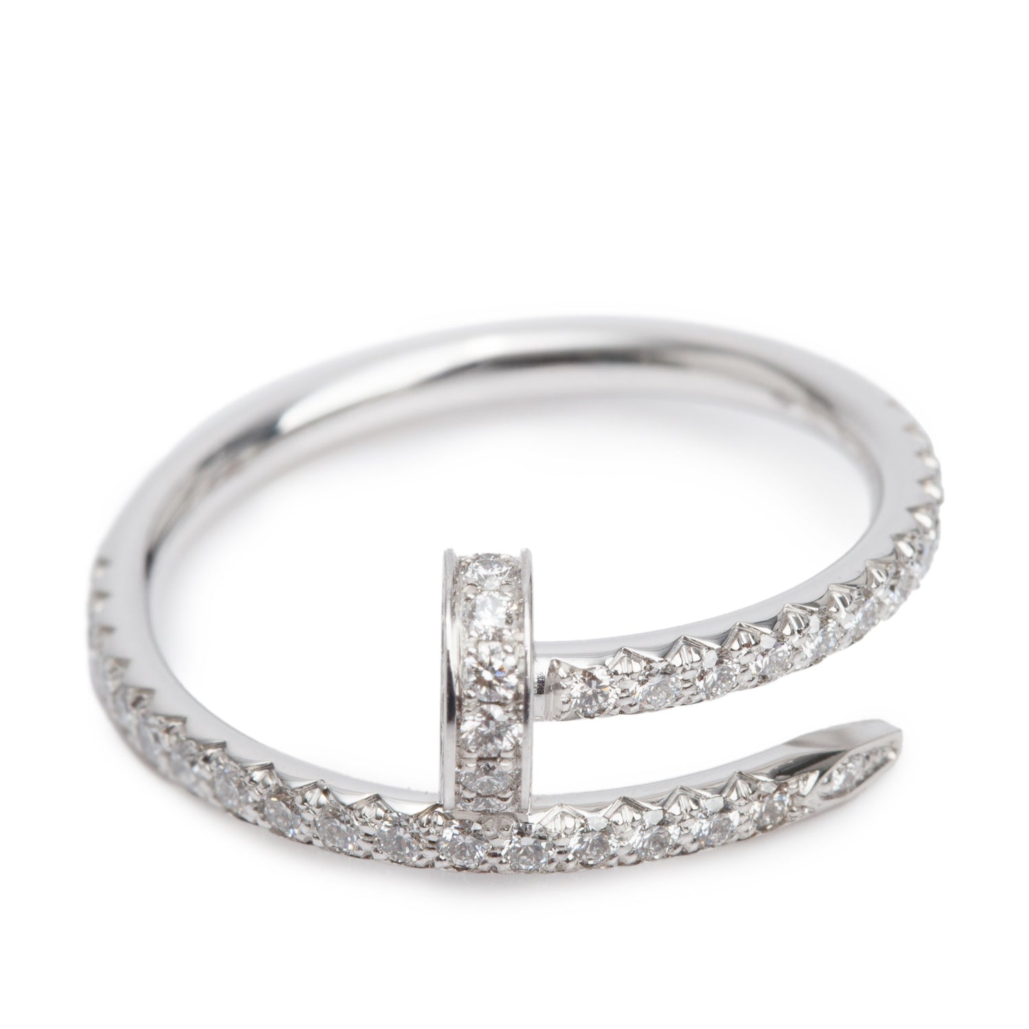 Cartier 2025 18k White Gold Half-Paved Diamond Juste Un Clou Ring, Small Model Size 50 5.25 w/ Box, Receipt & Certificate