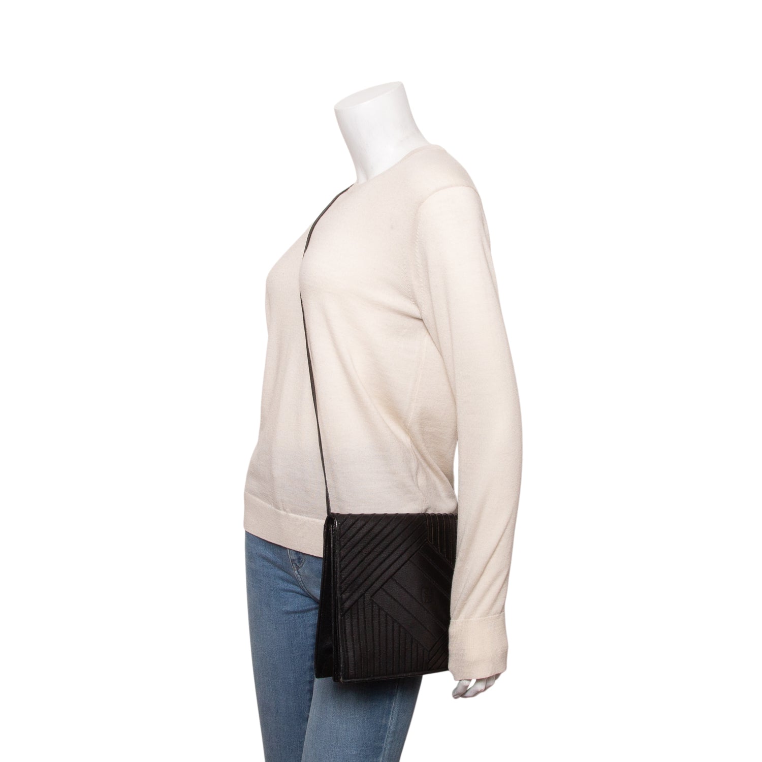 Fendi Vintage Black Leather Woven Clutch