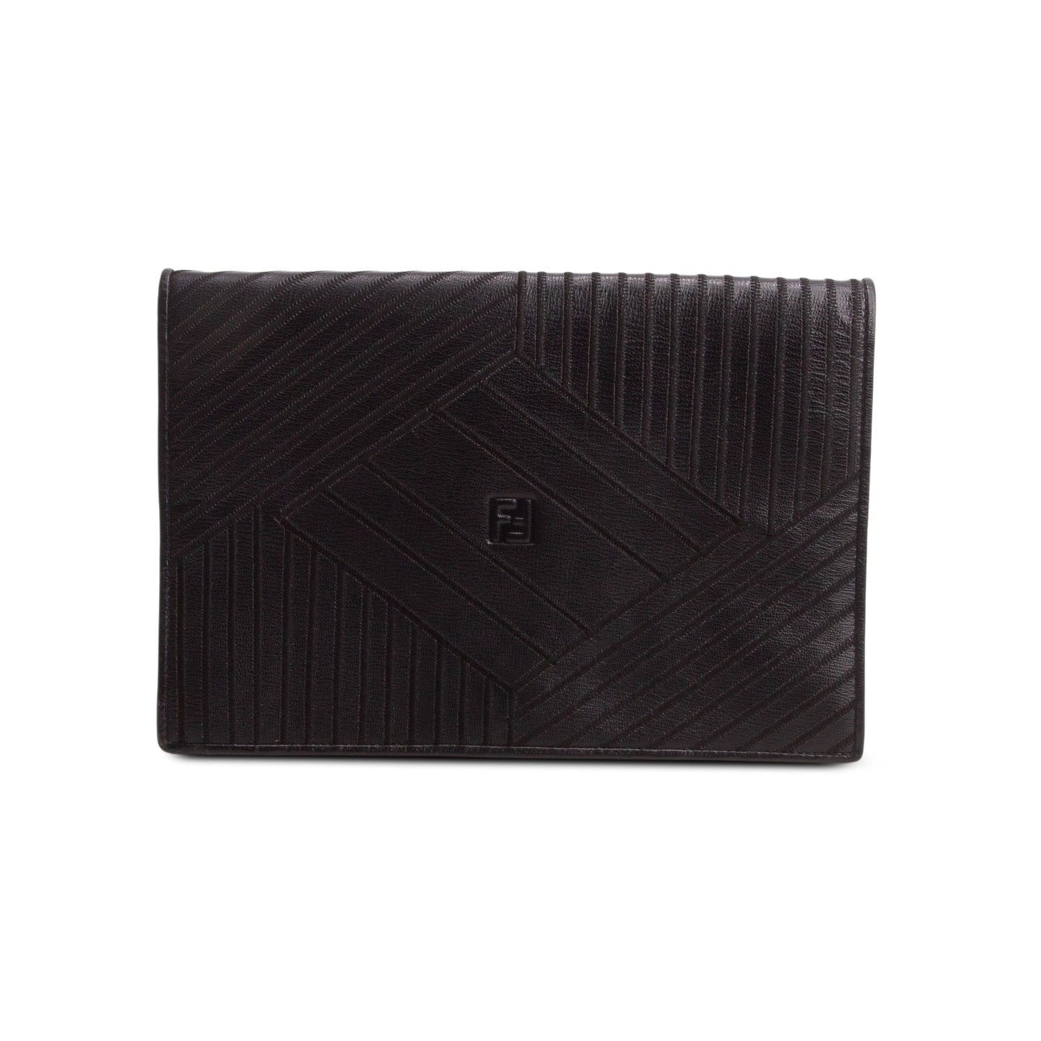 Fendi Vintage Black Leather Woven Clutch