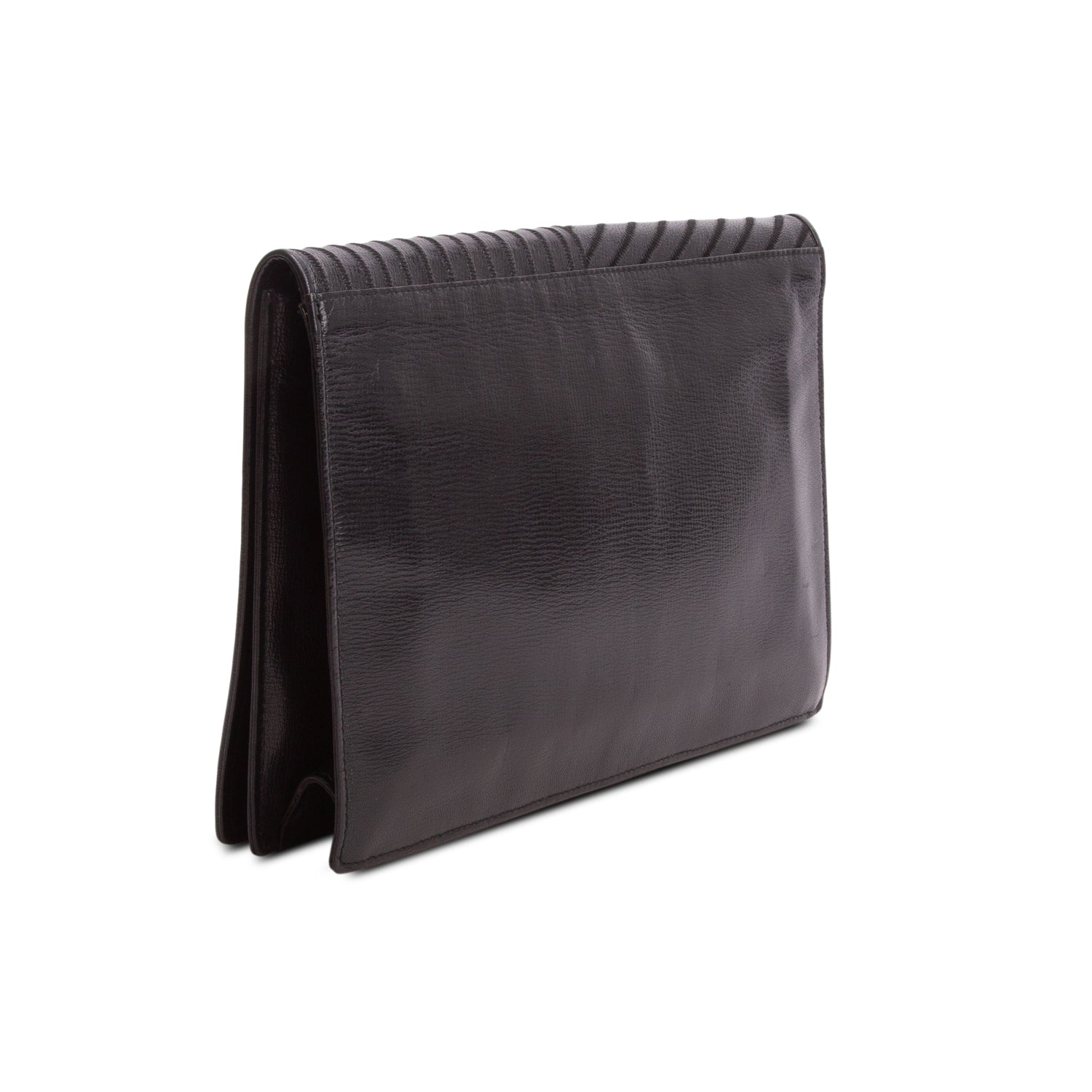 Fendi Vintage Black Leather Woven Clutch