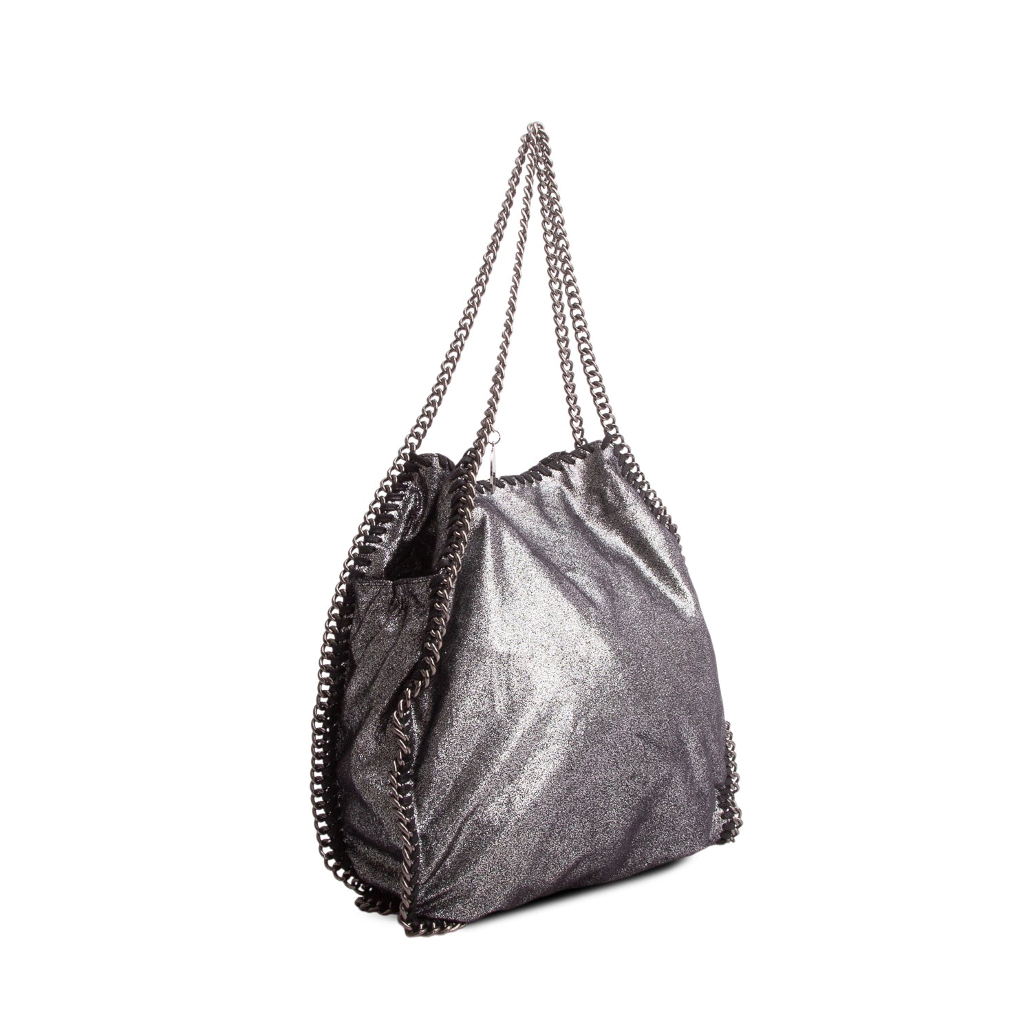 Stella McCartney Silver Vegan Shaggy Deer Fabric Falabella Fold-Over Tote w/ Pouch