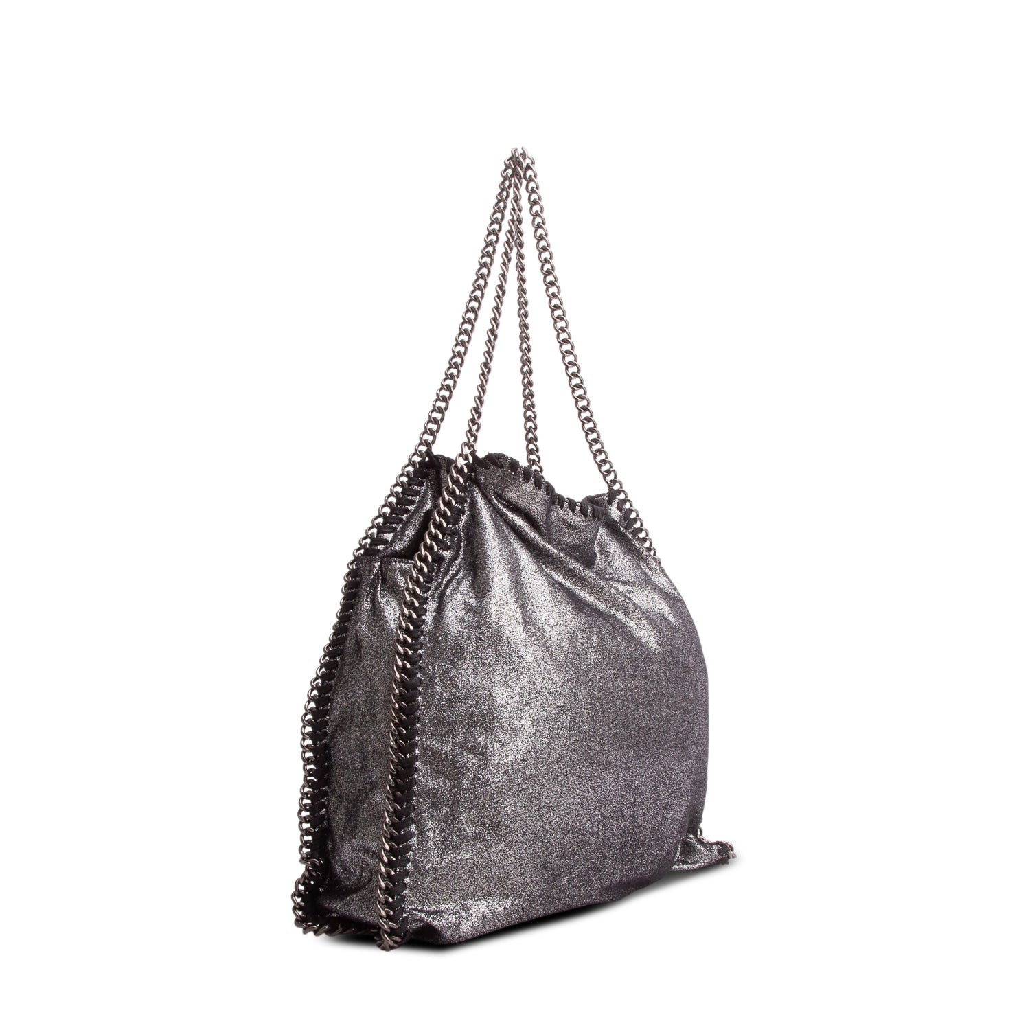 Stella McCartney Silver Vegan Shaggy Deer Fabric Falabella Fold-Over Tote w/ Pouch