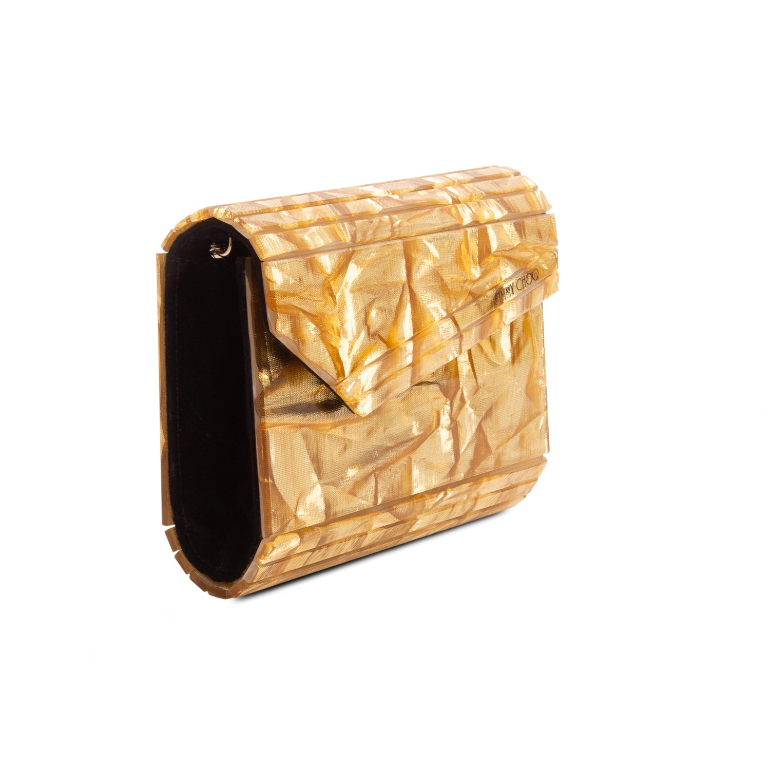 Jimmy Choo Gold Acrylic Glitter Clutch Bag