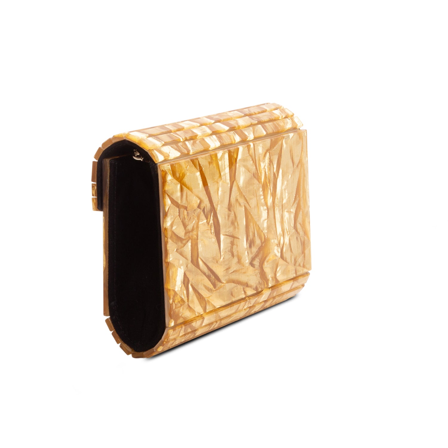 Jimmy Choo Gold Acrylic Glitter Clutch Bag