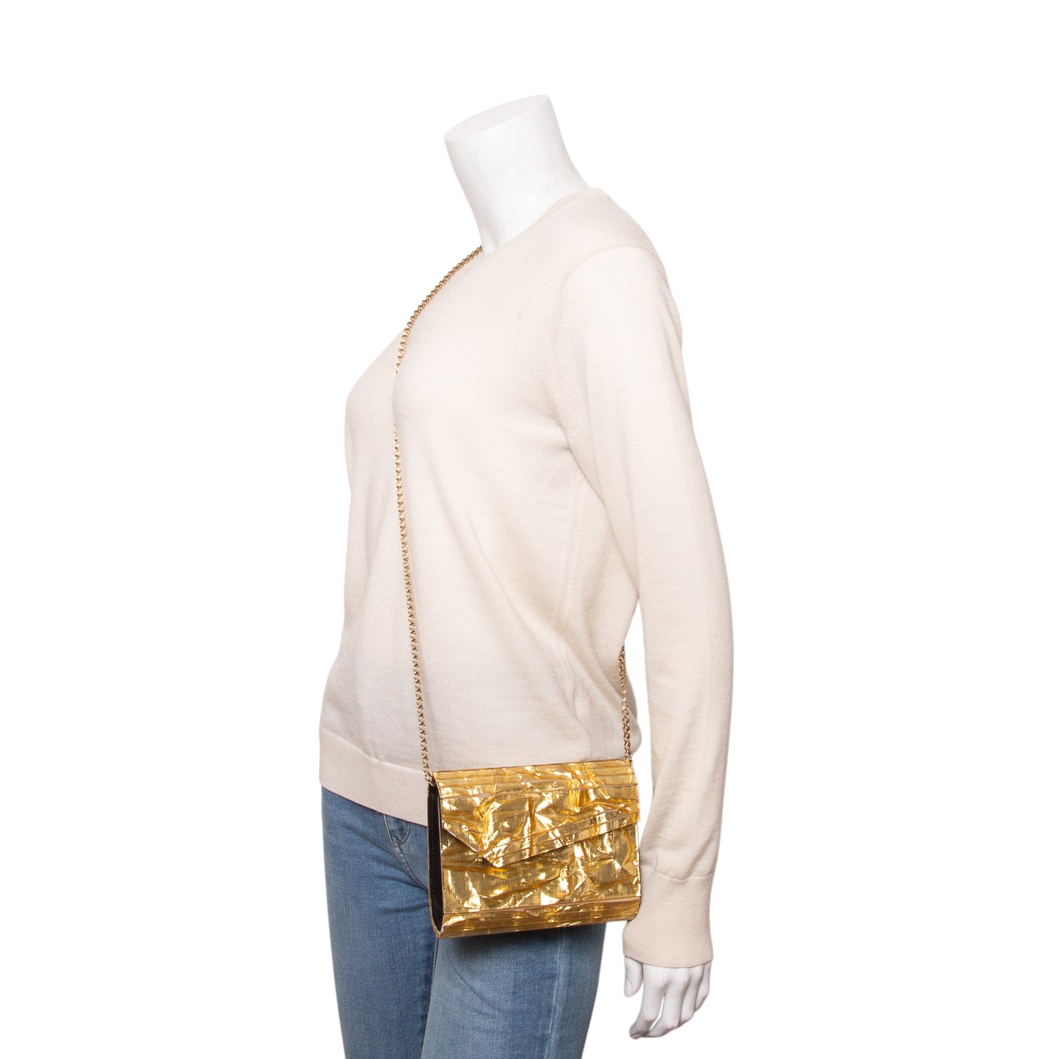 Jimmy Choo Gold Acrylic Glitter Clutch Bag