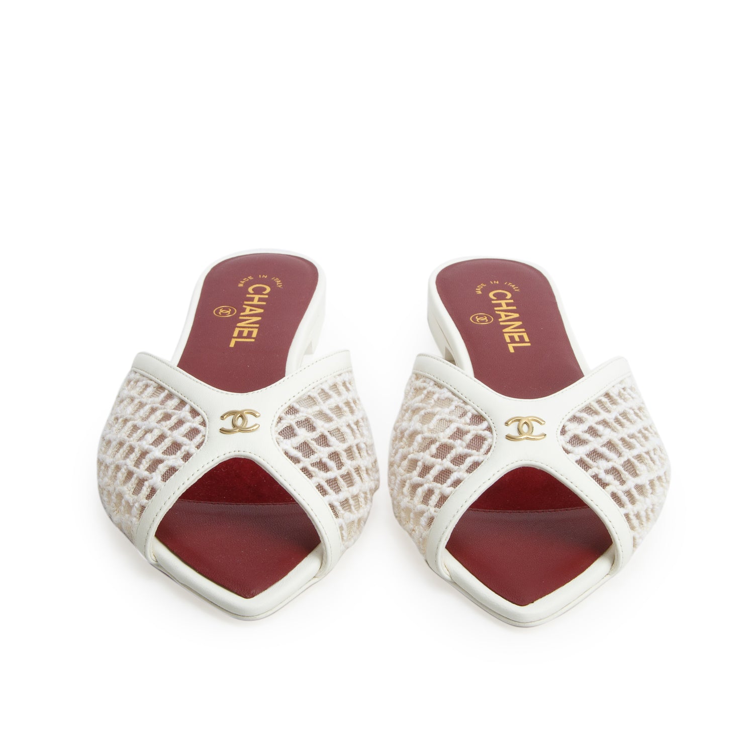 Chanel 2026 White Mesh Lambskin Coco Beach Mules, Women's Size 38.5 w/ Box