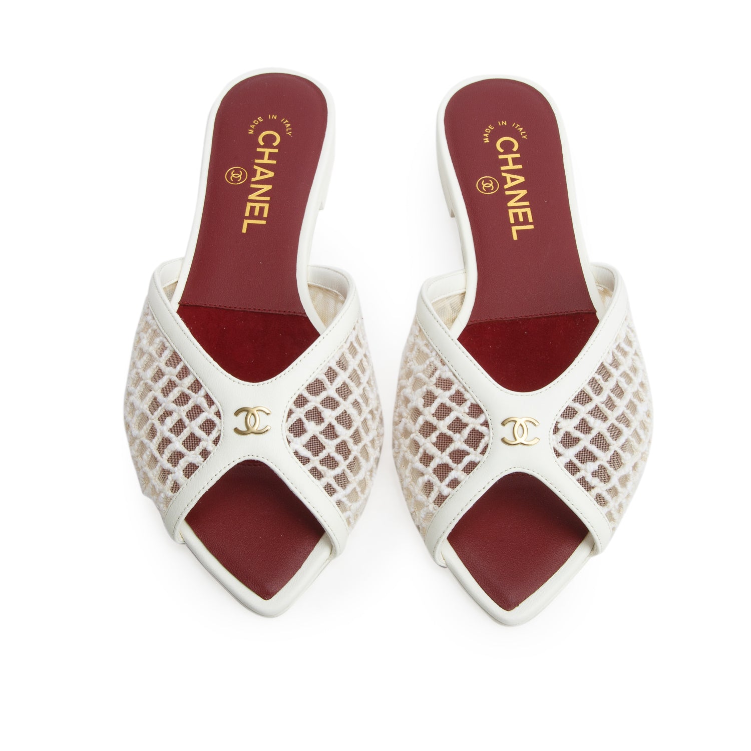 Chanel 2026 White Mesh Lambskin Coco Beach Mules, Women's Size 38.5 w/ Box