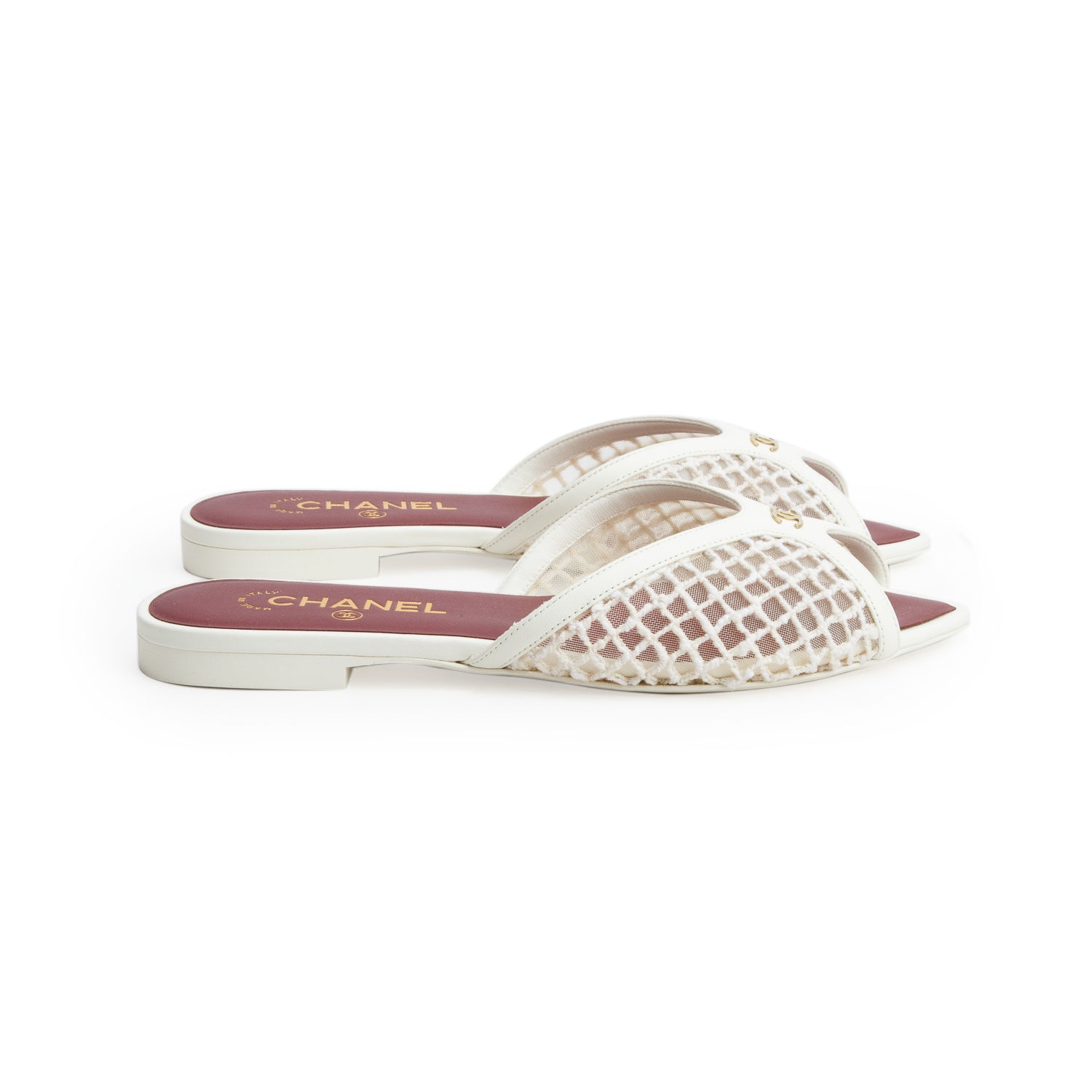 Chanel 2026 White Mesh Lambskin Coco Beach Mules, Women's Size 38.5 w/ Box