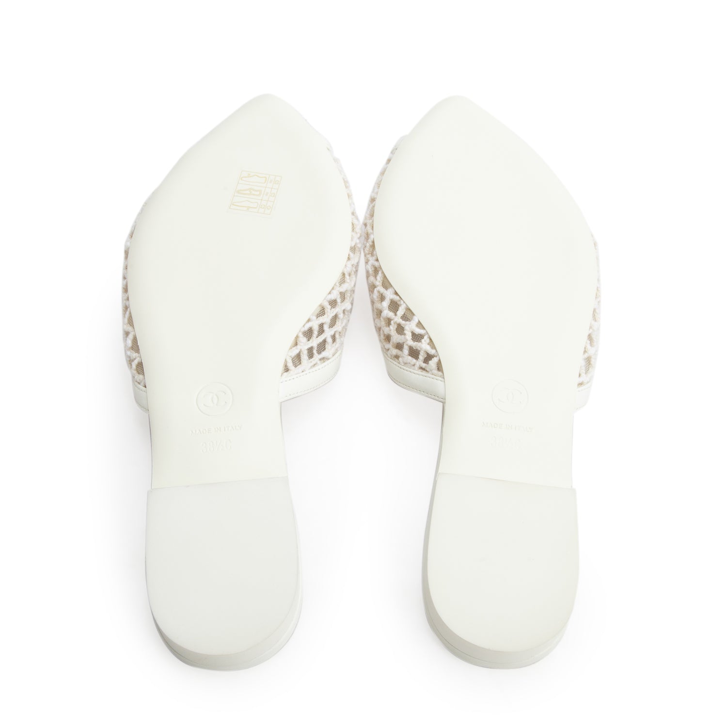 Chanel 2026 White Mesh Lambskin Coco Beach Mules, Women's Size 38.5 w/ Box