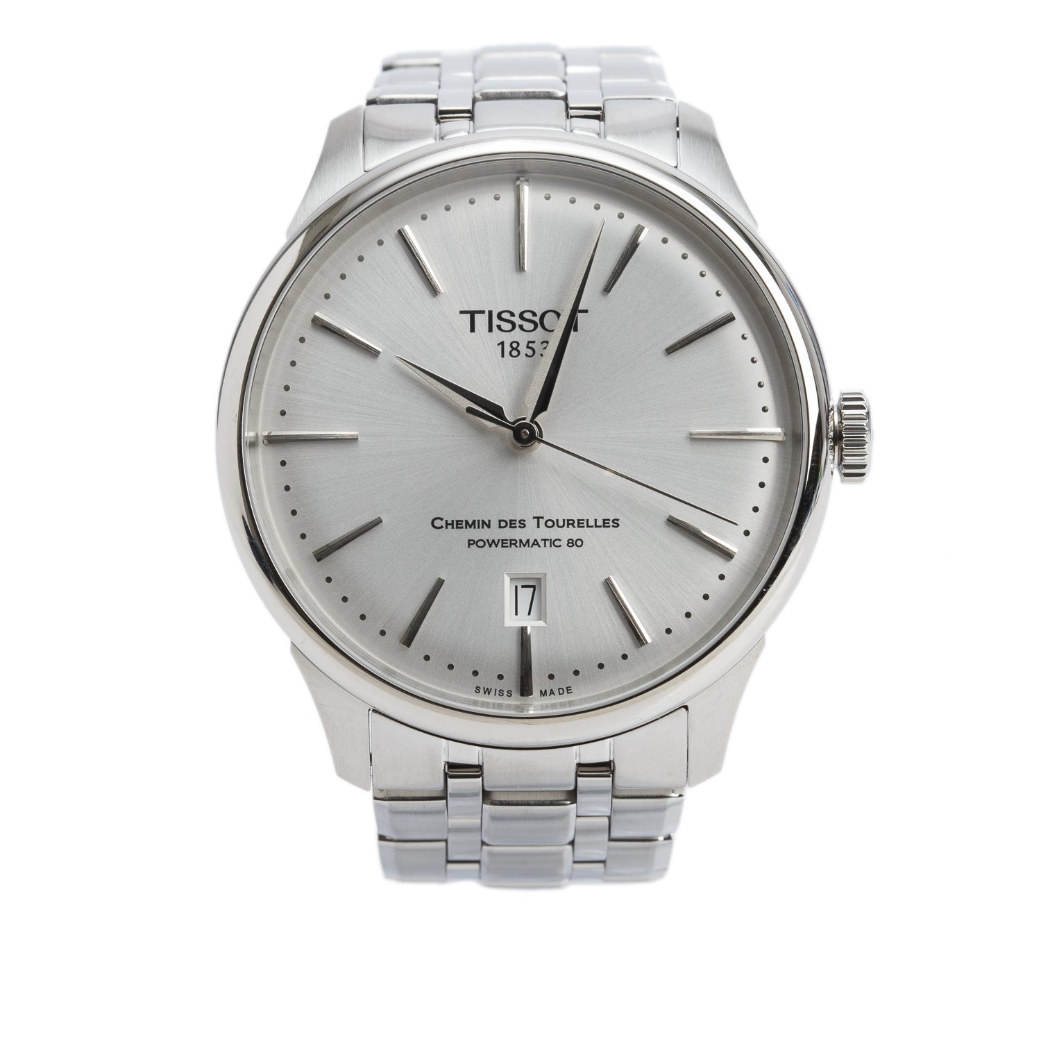 Tissot Stainless Steel Chemin des Tourelles 39 MM Automatic Watch Silver Dial