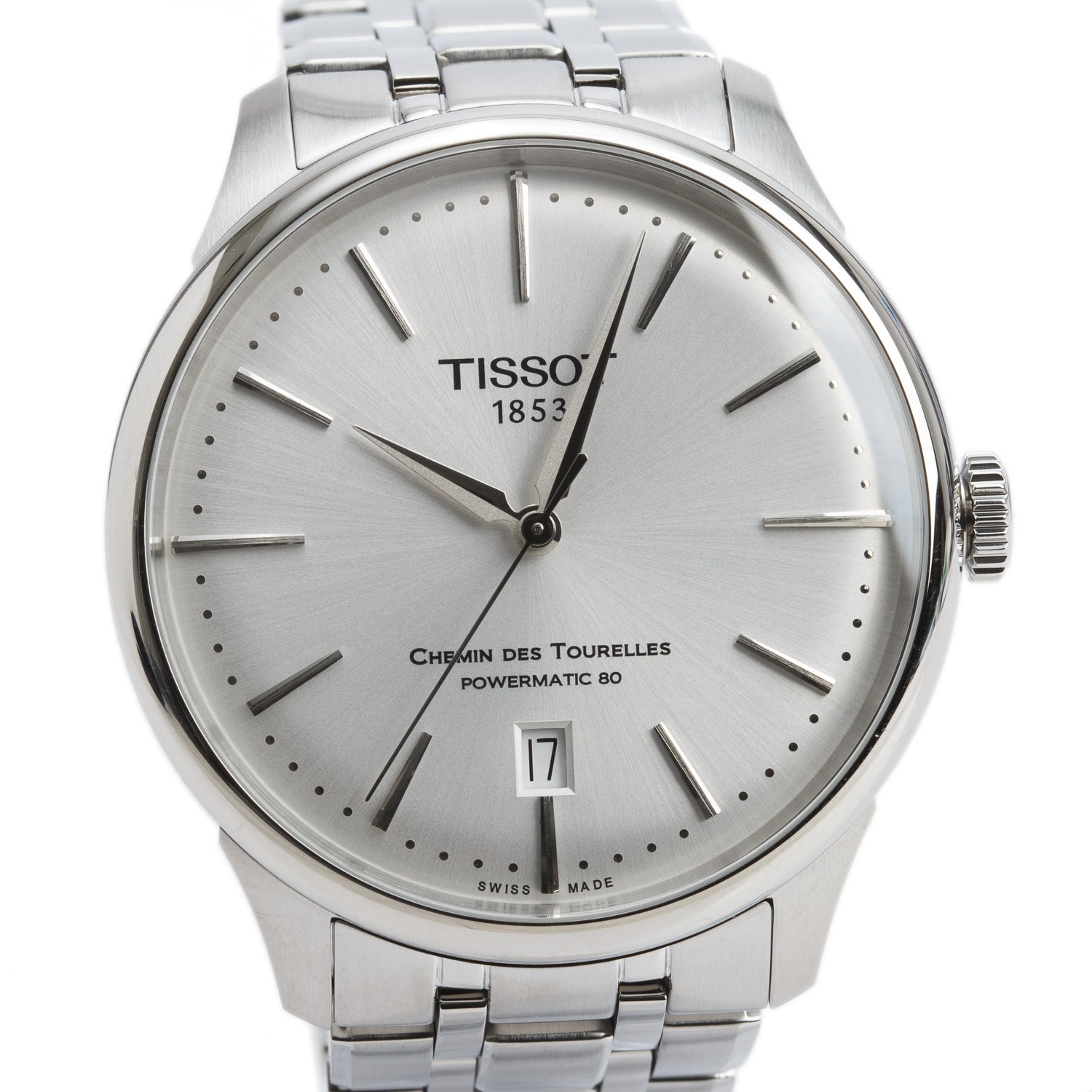 Tissot Stainless Steel Chemin des Tourelles 39 MM Automatic Watch Silver Dial