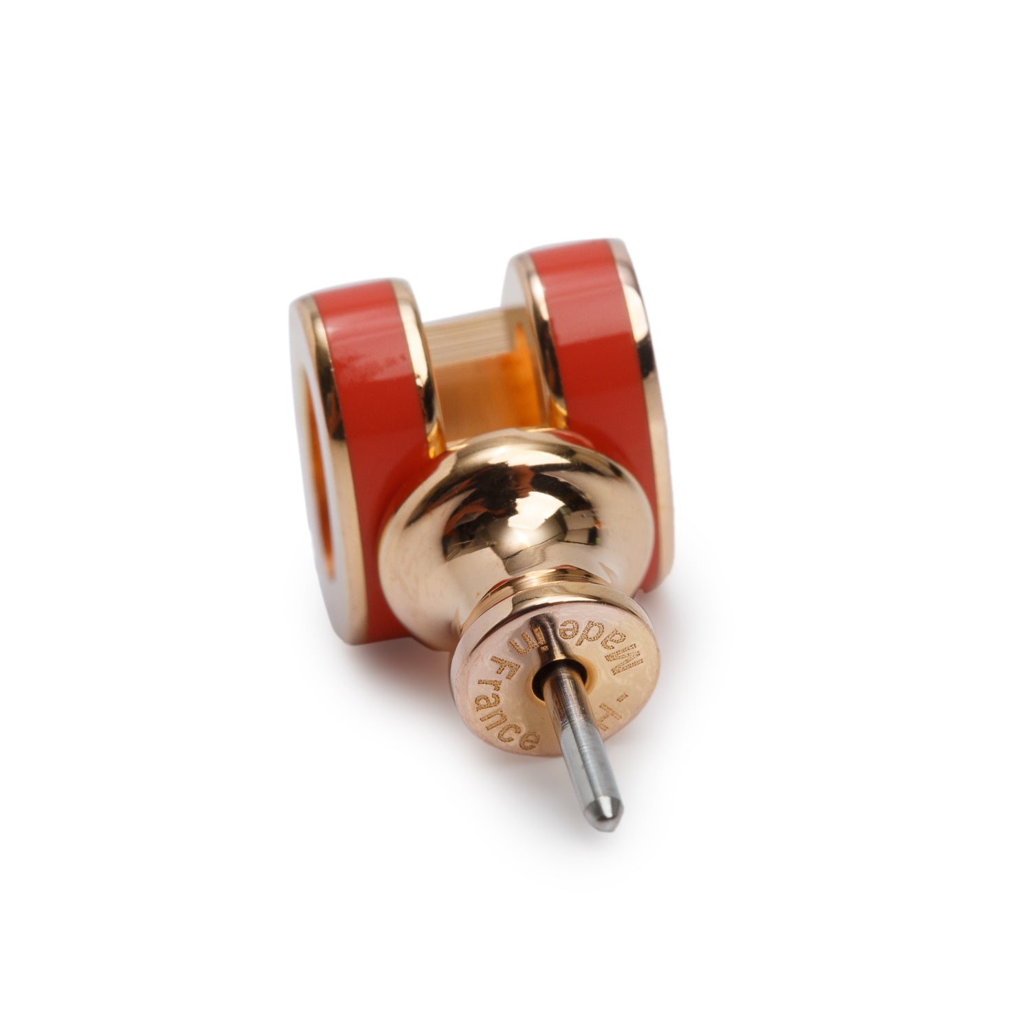 Hermes Rose Gold Plated Pink Lacquered Mini Pop H Earrings w/ Box