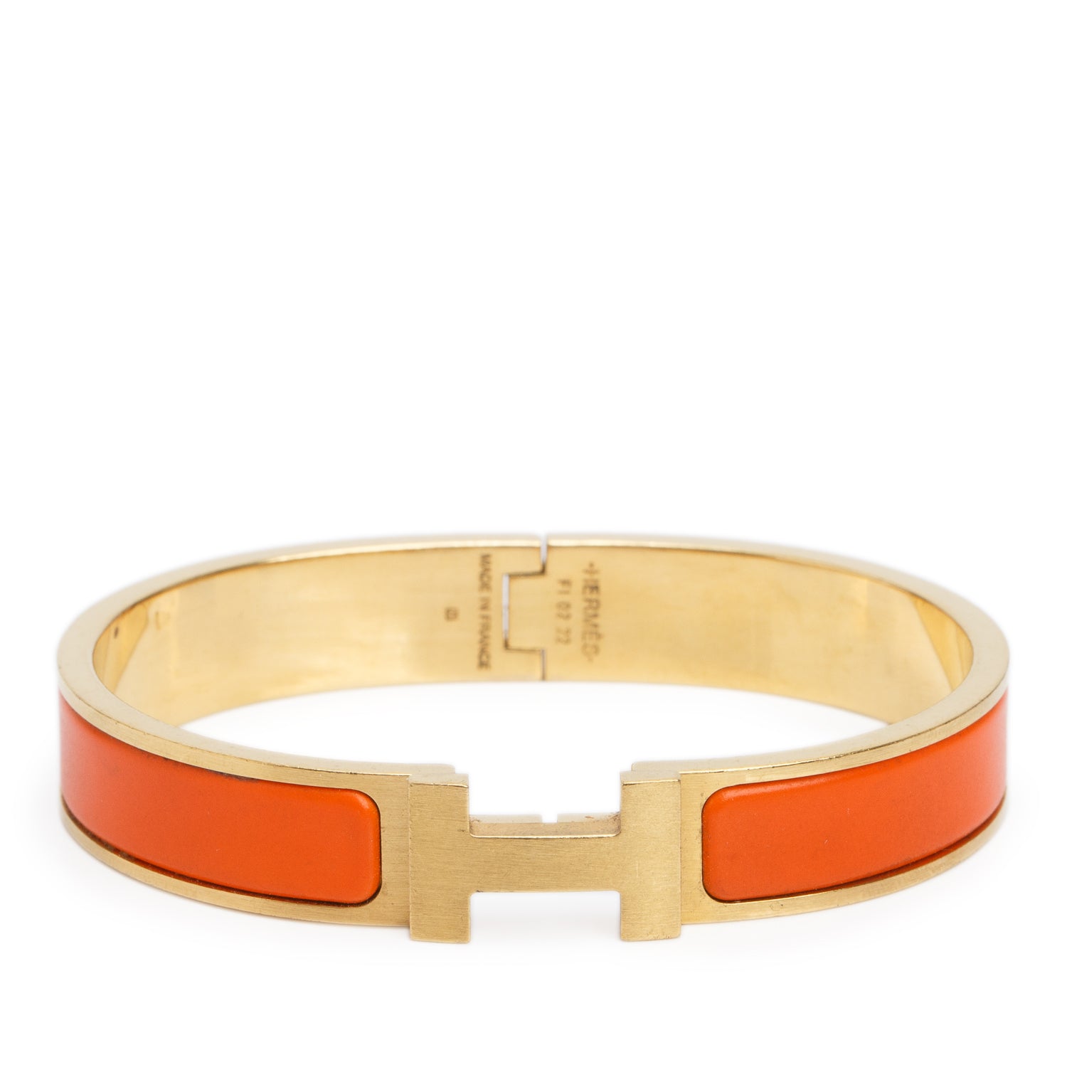 Hermes Yellow Gold Plated Orange Enamel 12 MM Clic H Bracelet w/ Box