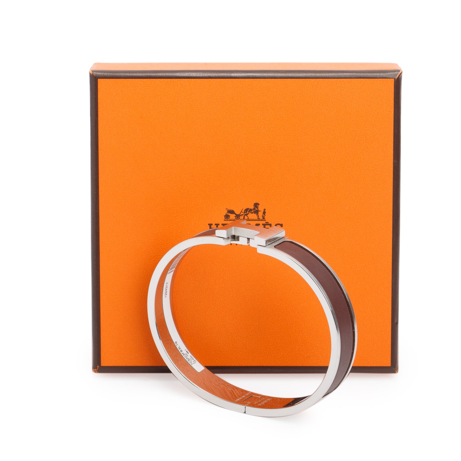 Hermes Palladium Plated Brown Mat Enamel 12 MM Clic HH Bracelet w/ Box