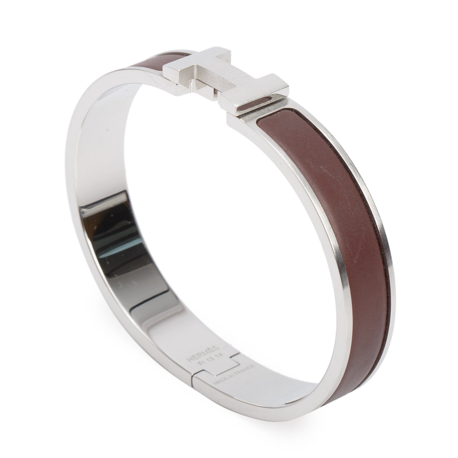 Hermes Palladium Plated Brown Mat Enamel 12 MM Clic HH Bracelet w/ Box