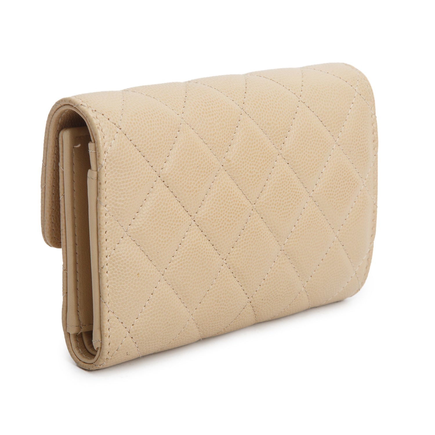 Chanel Beige Caviar Leather Medium Classic Flap Wallet w/ Authenticity Card