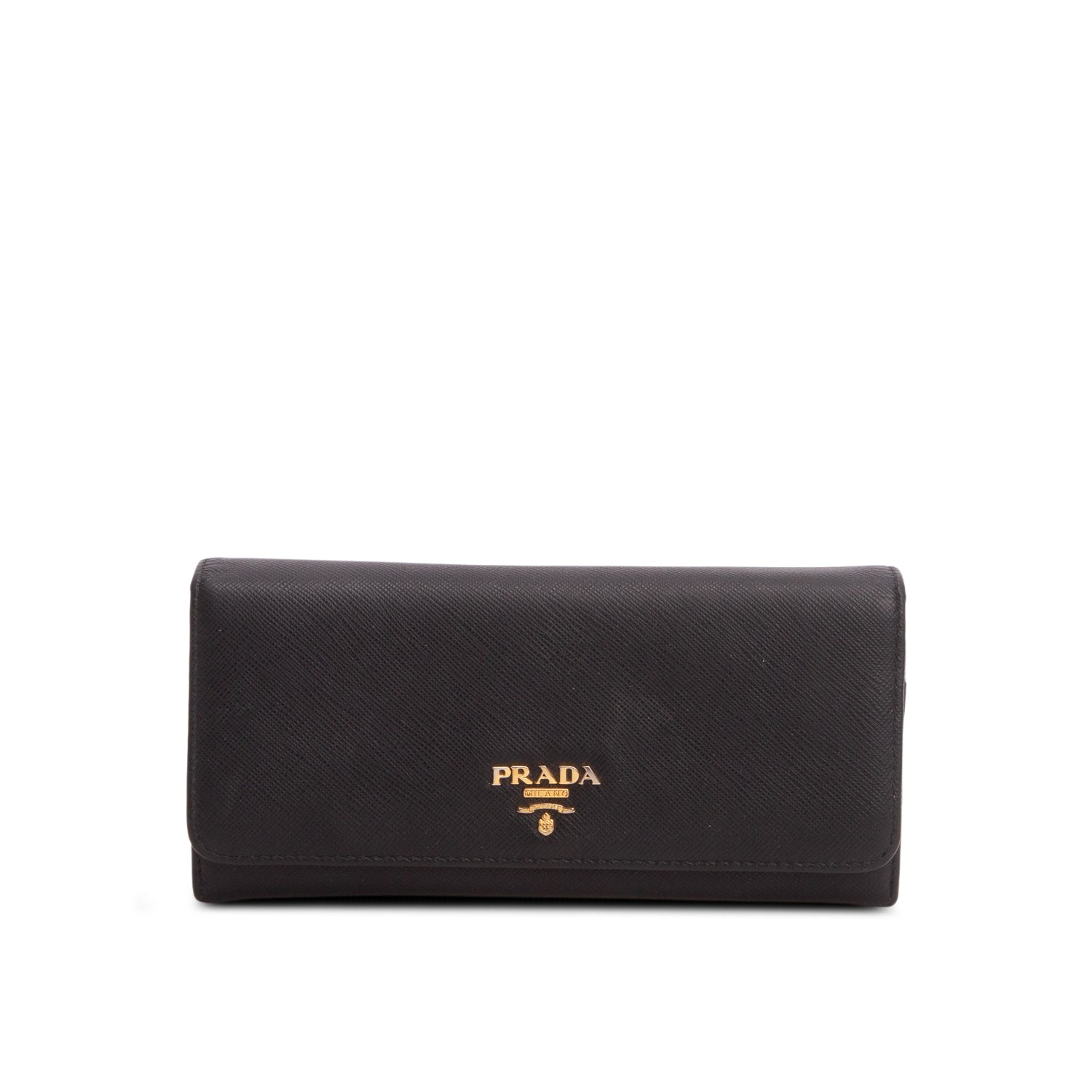 Prada Black Saffiano Metal Flap Continental Wallet