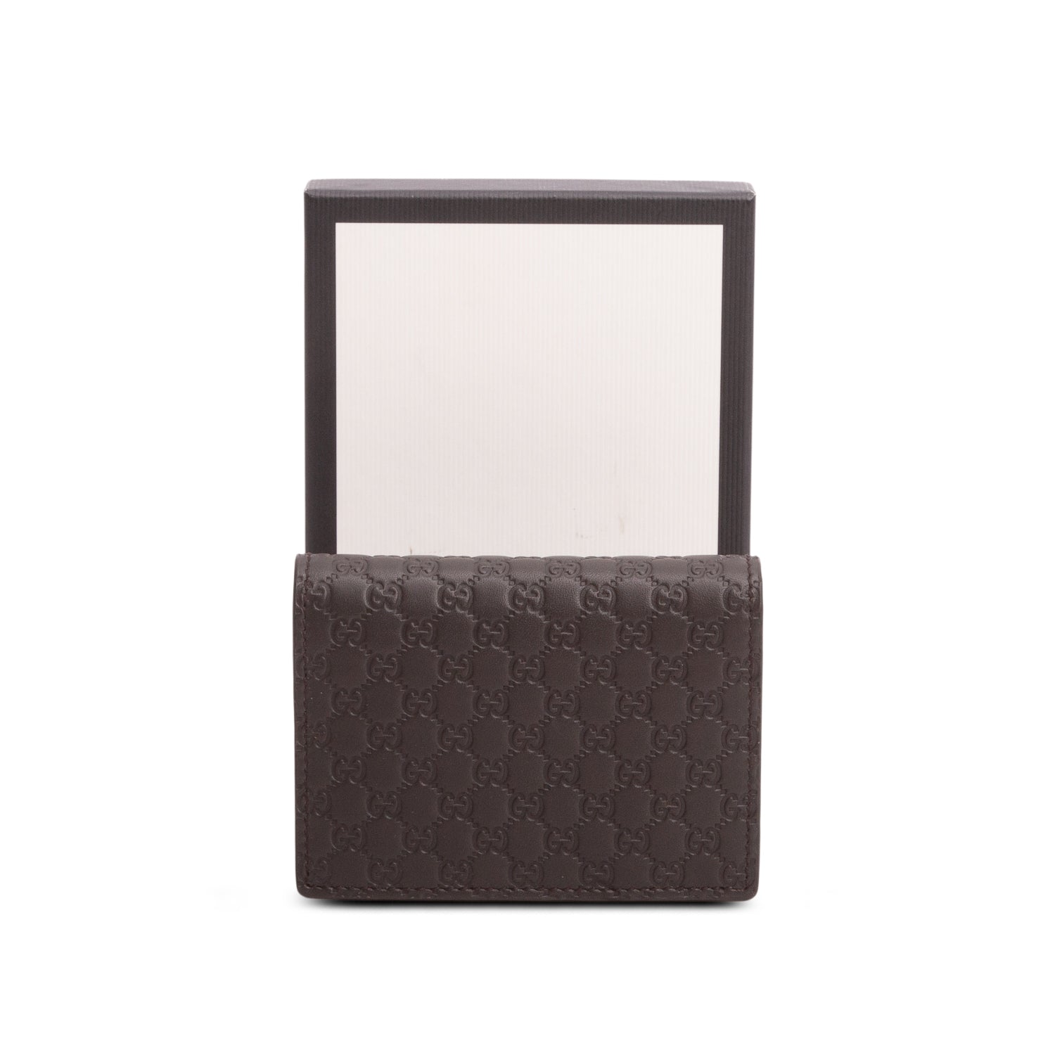 Gucci Brown Micro Signature Leather Bifold Wallet w/ Box